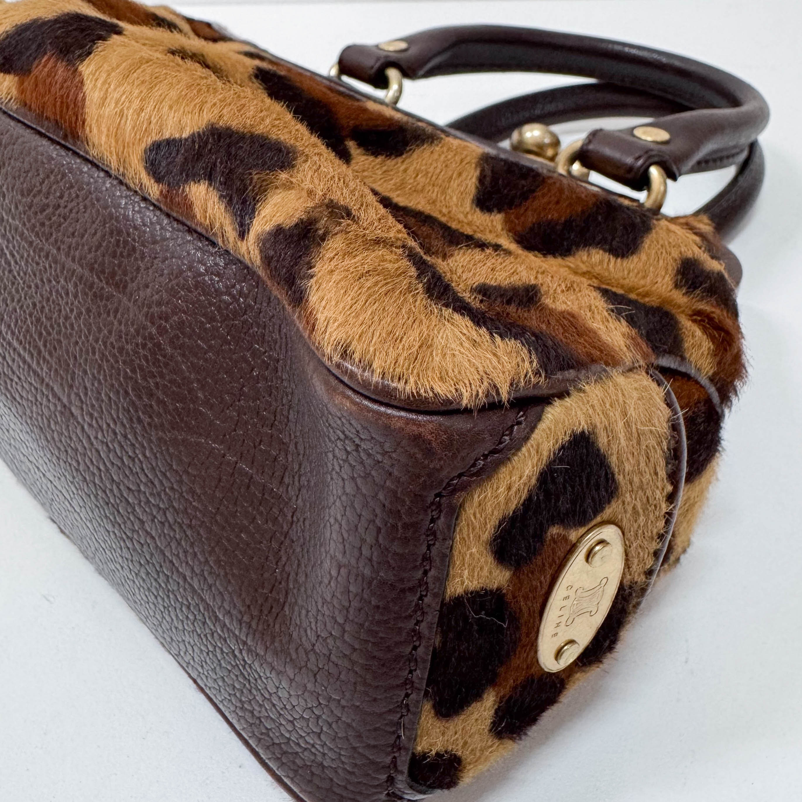 Leopard Print Pony Hair Top Handle Bag