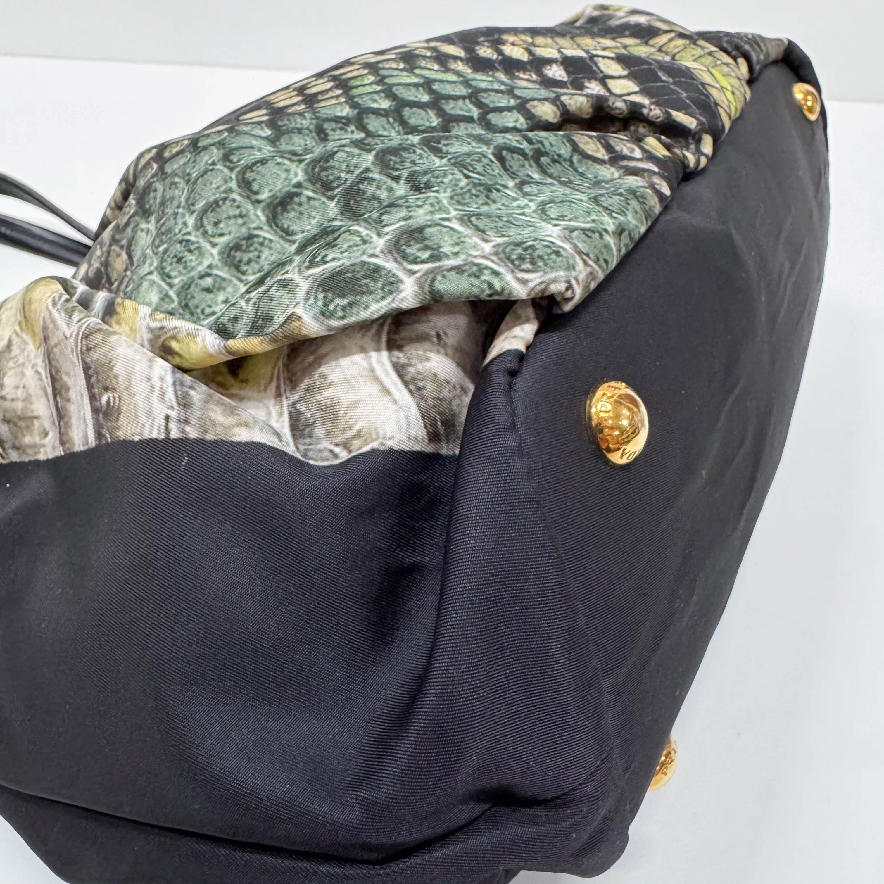 Green Snakeprint Nylon Shoulder Bag