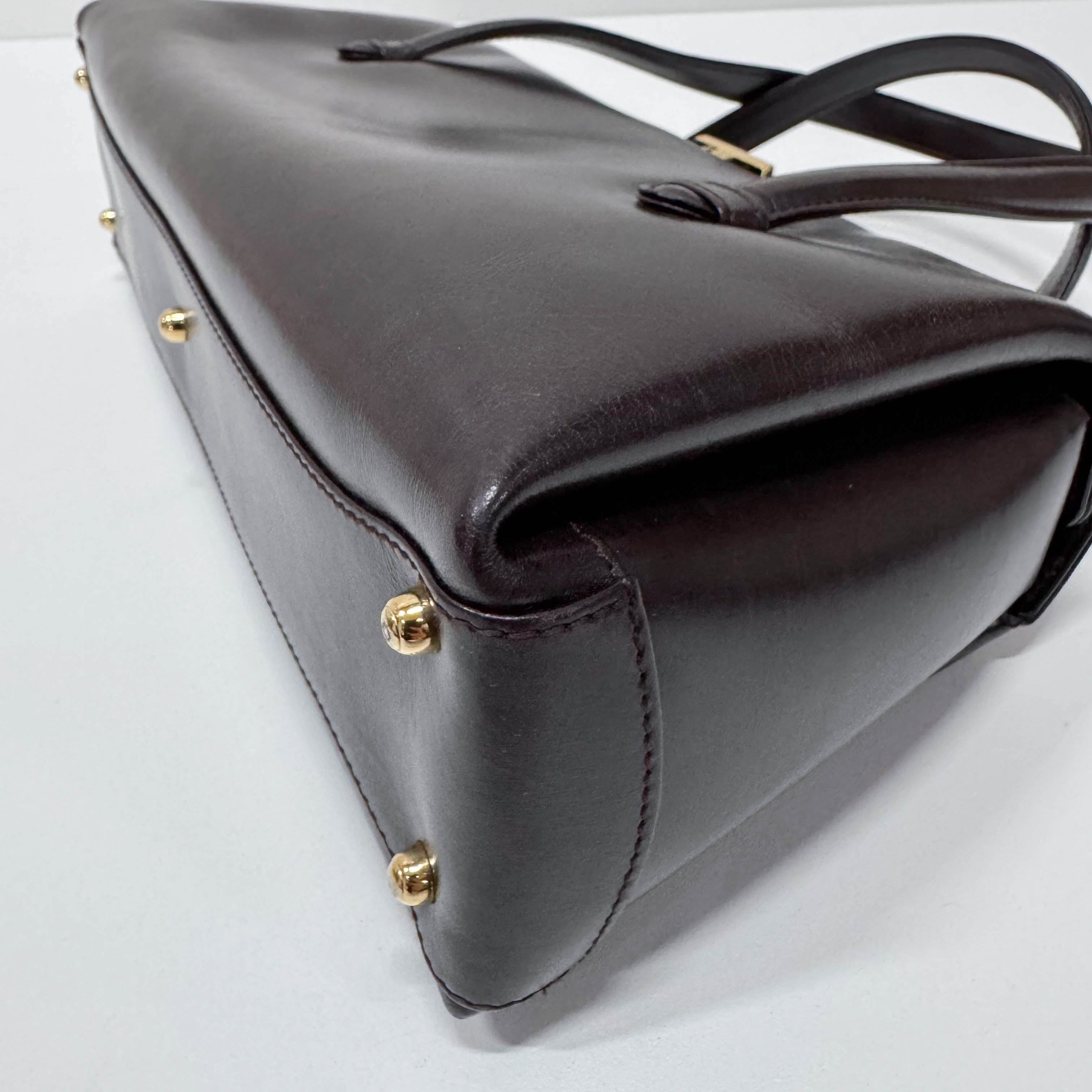 G Buckle Top Brown Leather Handbag