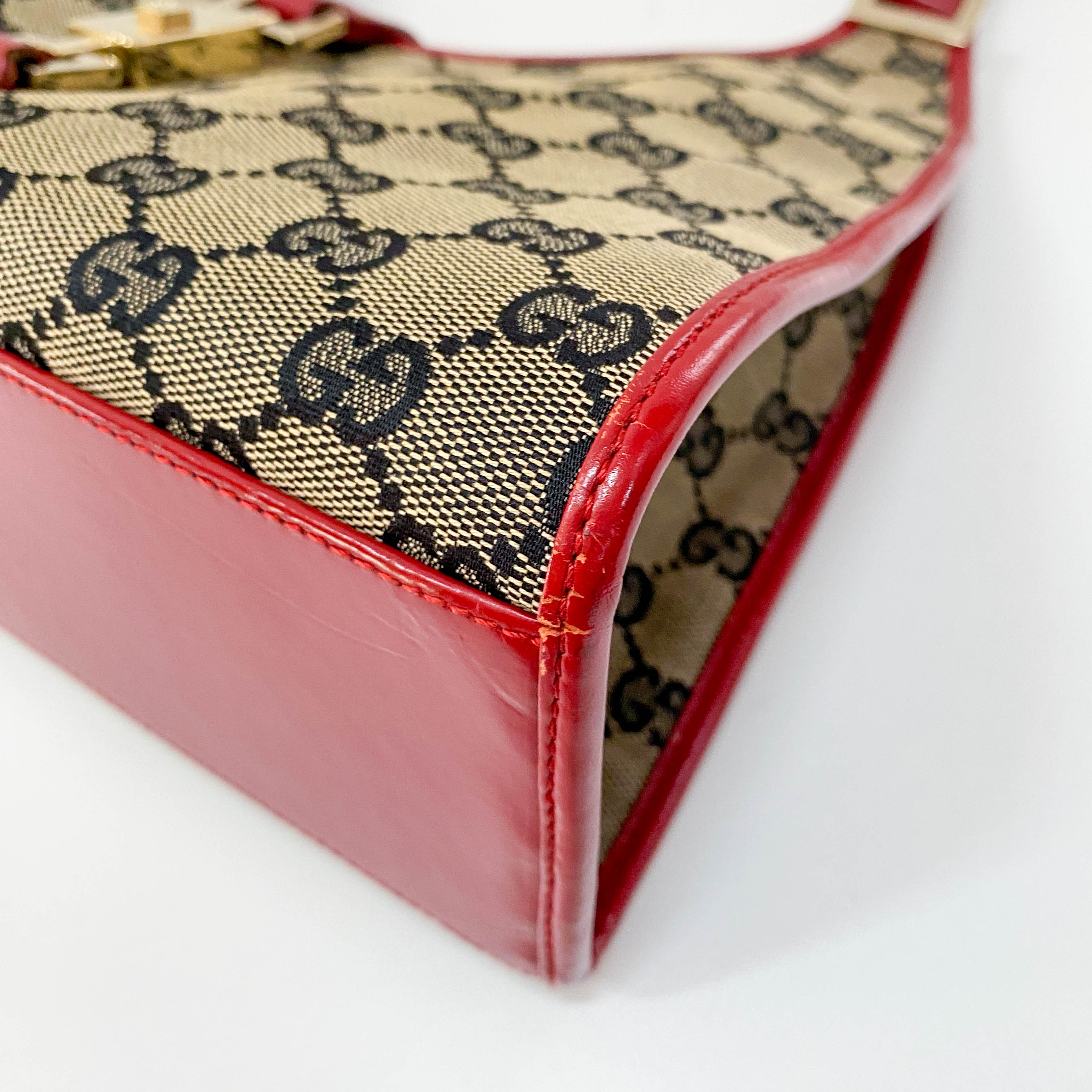 Jackie GG Supreme Brown Canvas & Red Leather Shoulder Bag