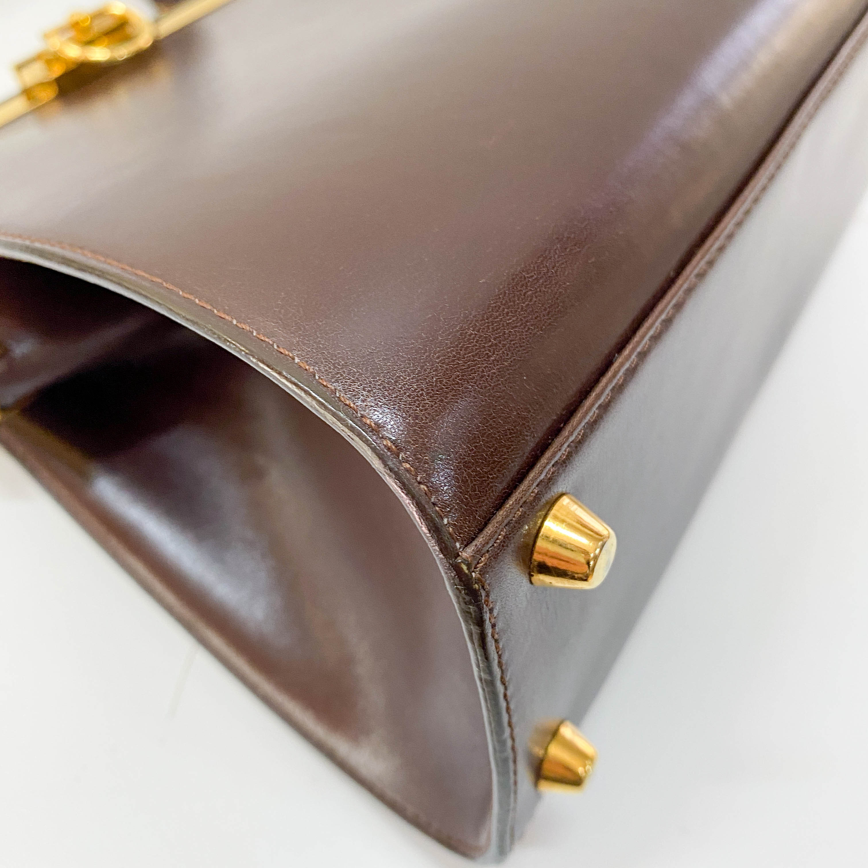 Brown Leather Top Handle Two Way Bag