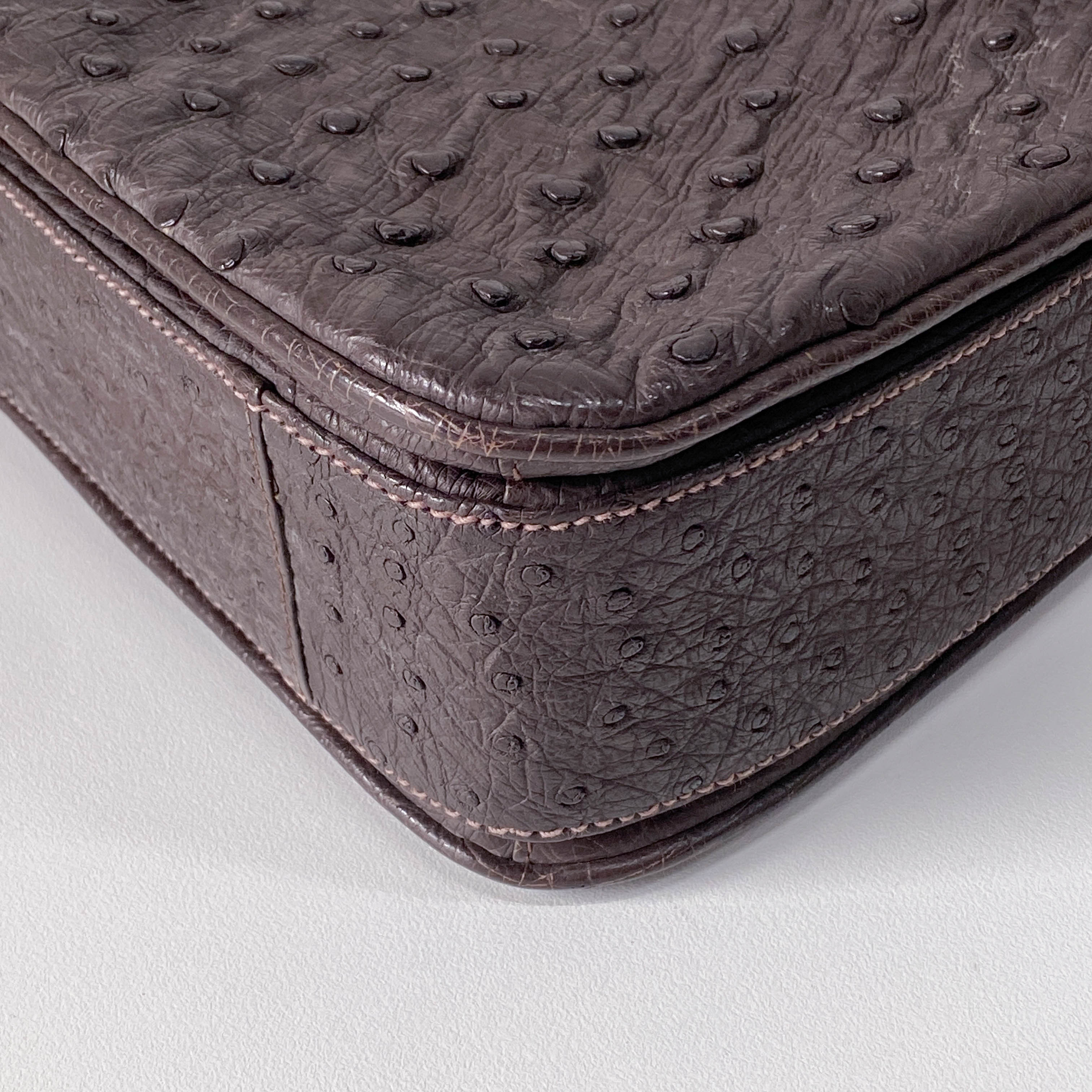 Top Lock Dark Brown Leather Handbag