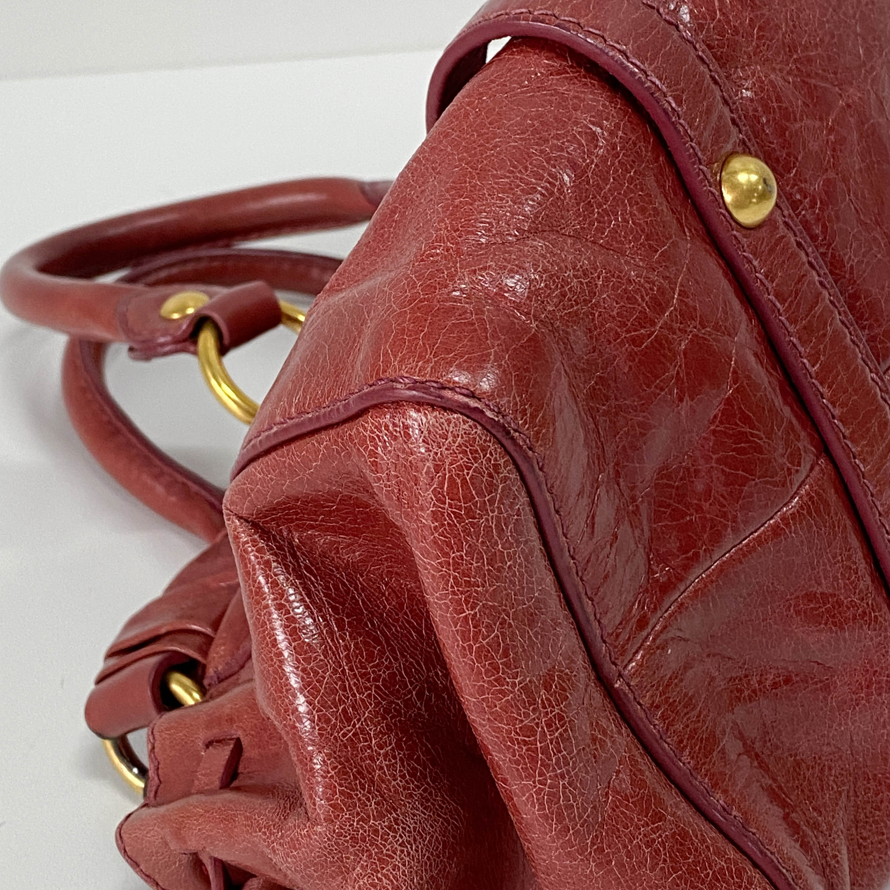 Mini Vitello Red Calfskiin Leather Two Way Bag