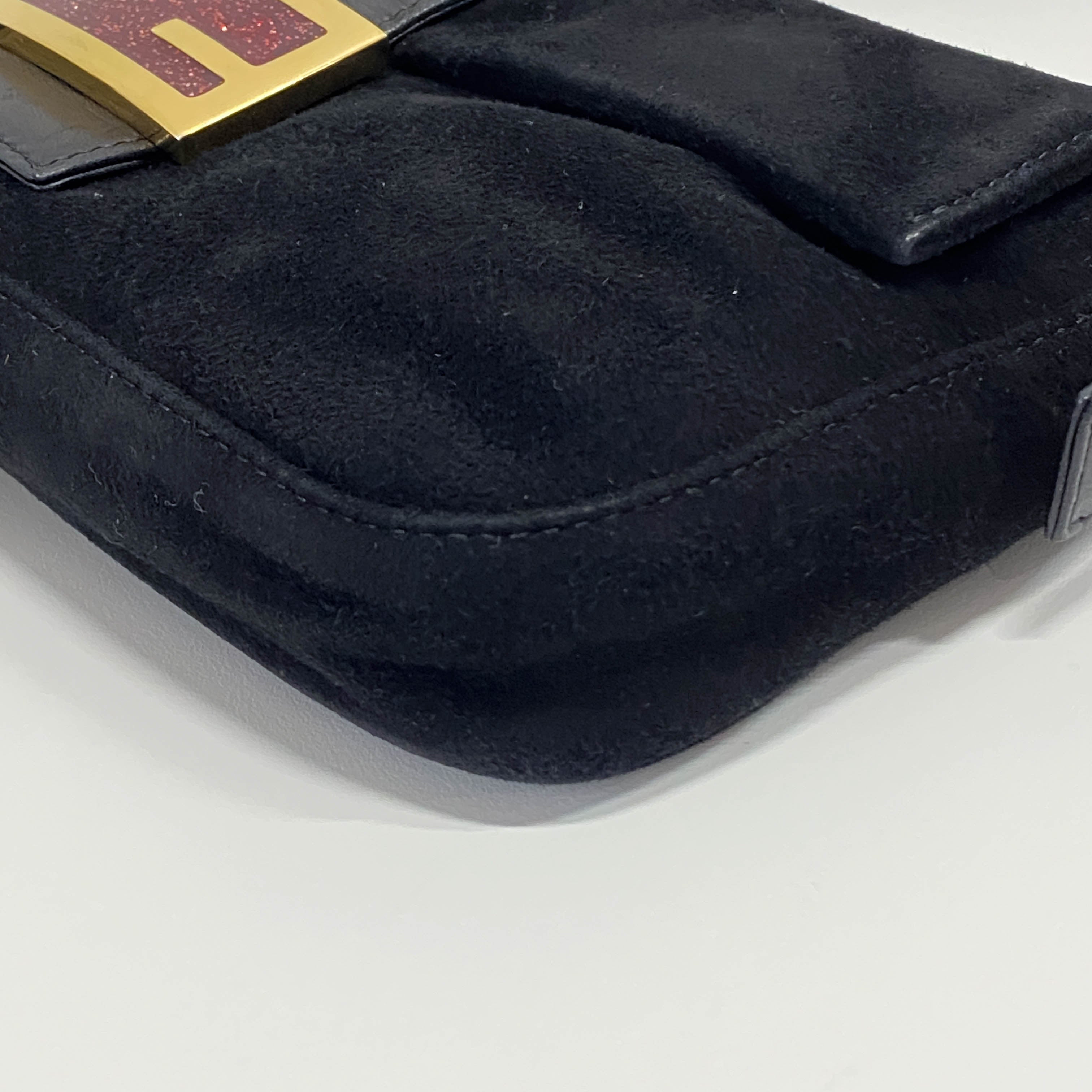 Baguette Black Suede Shoulder Bag