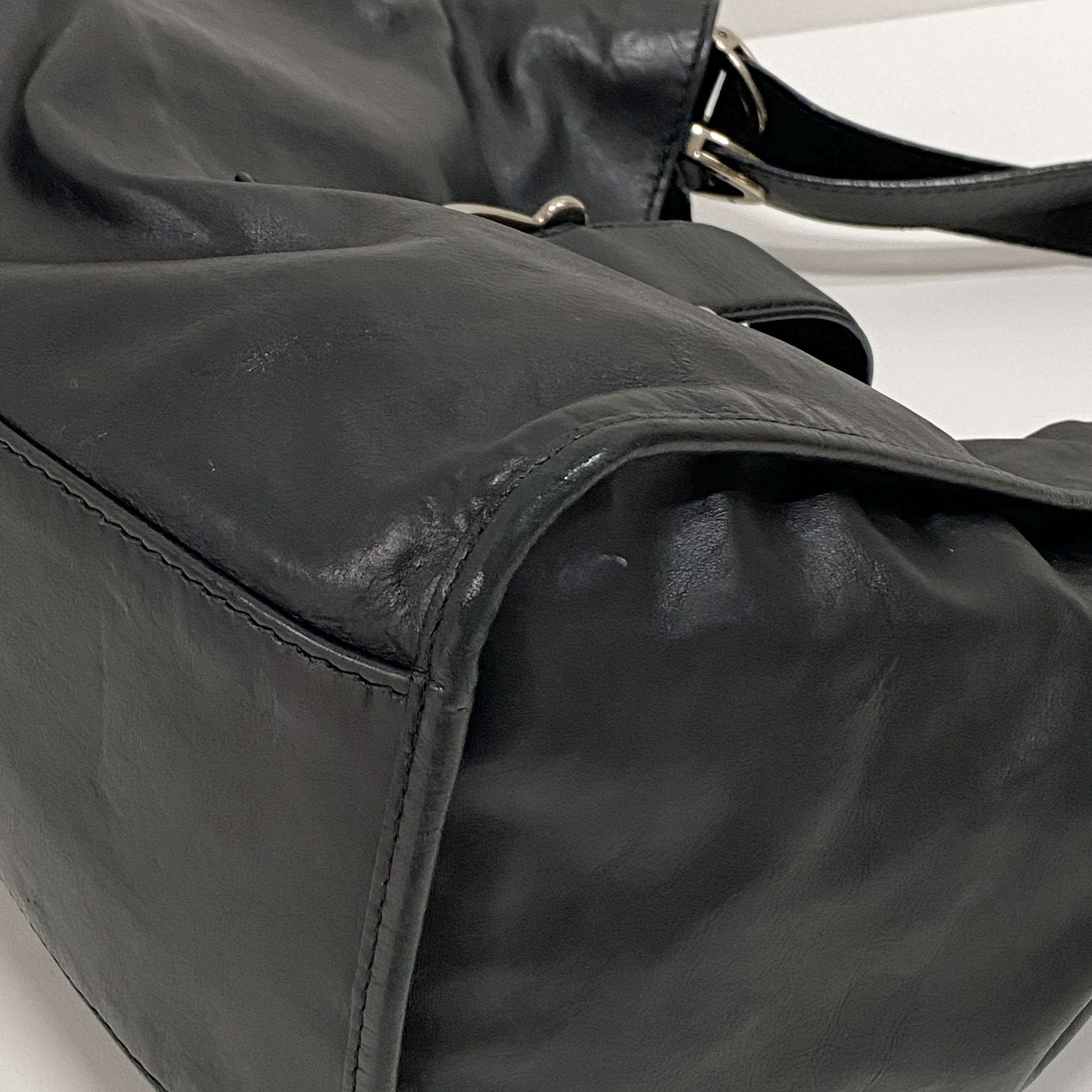 Horsebit Black Leather Shoulder Bag