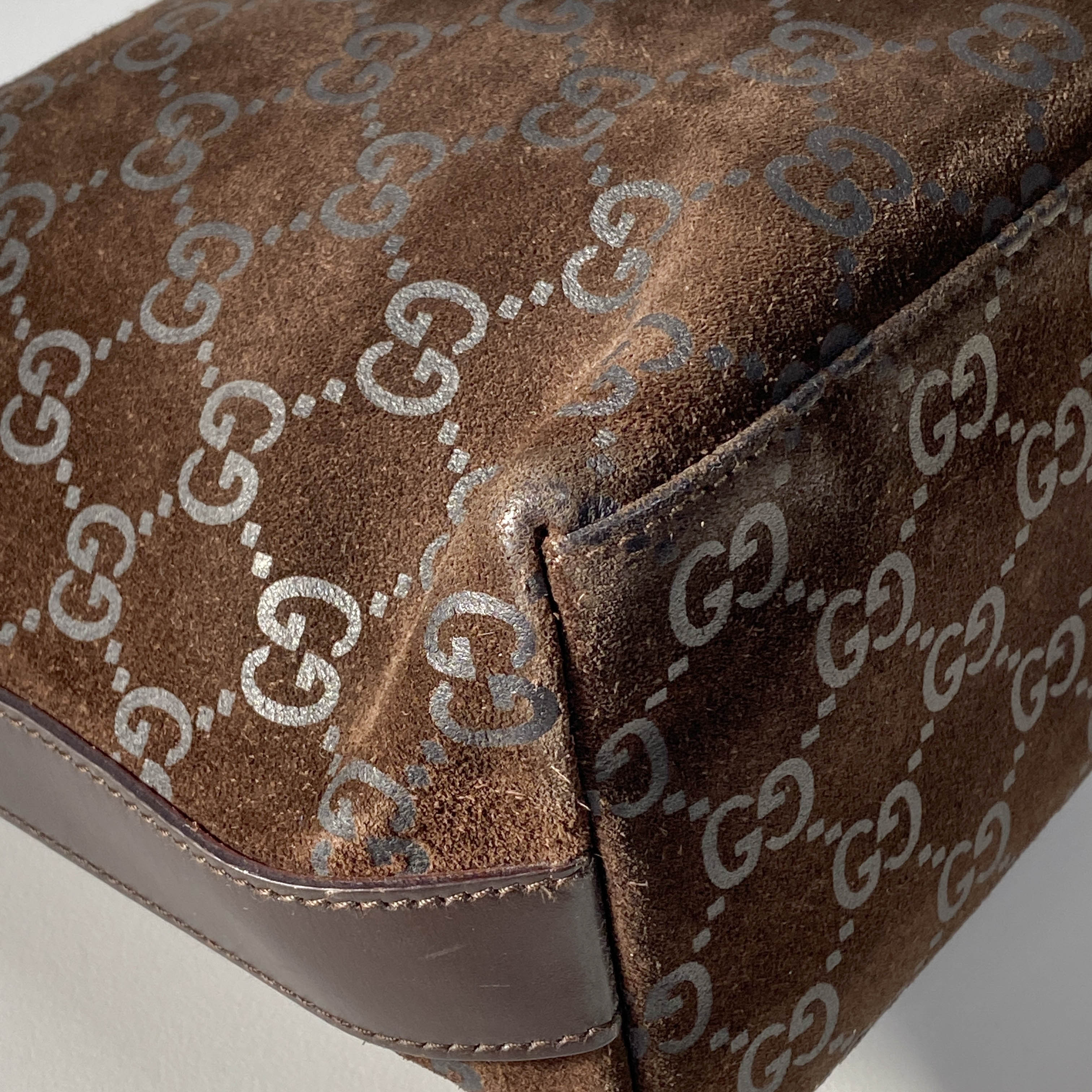 GG Brown Suede Hobo Shoulder Bag