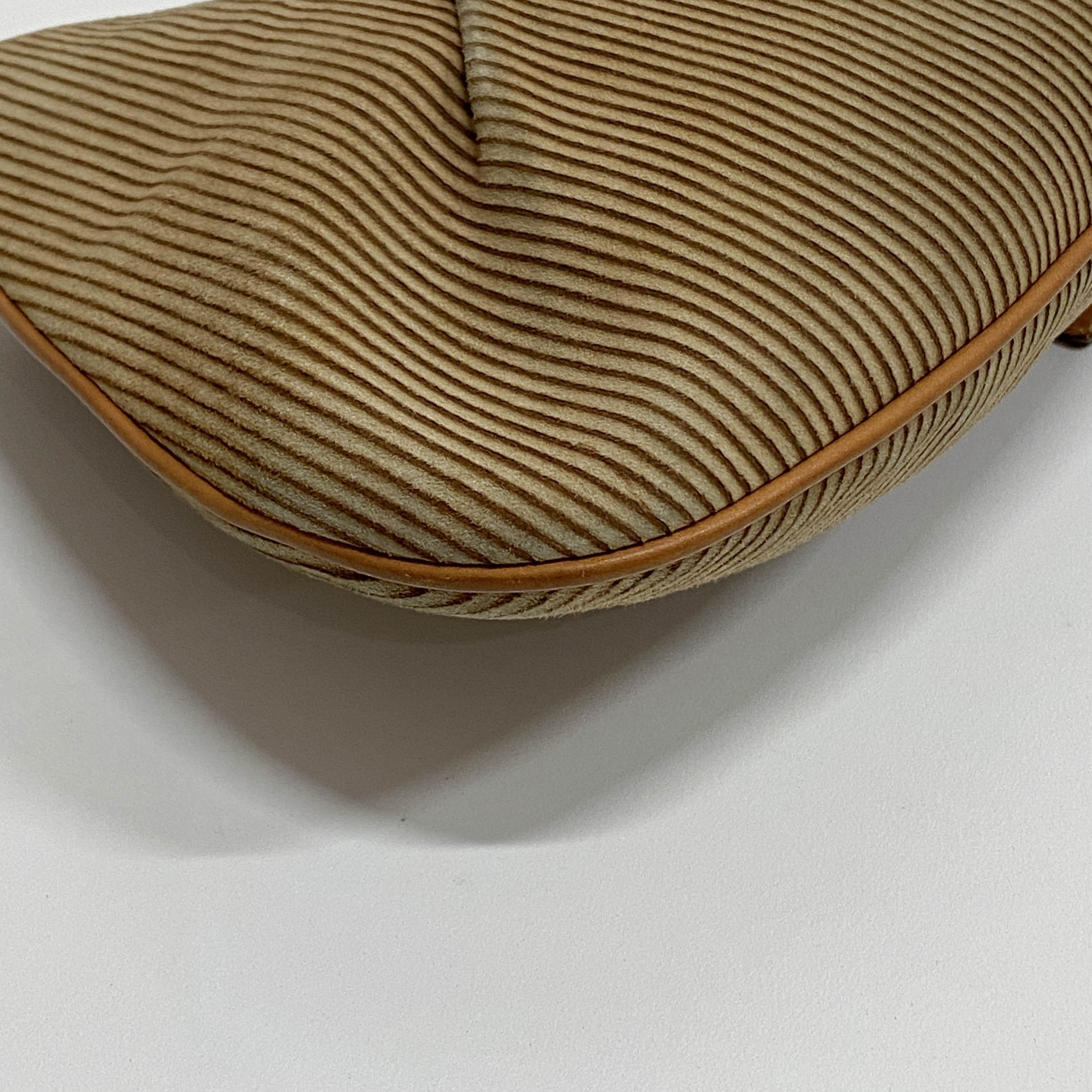 Beige Striped Suede Hobo Shoulder Bag