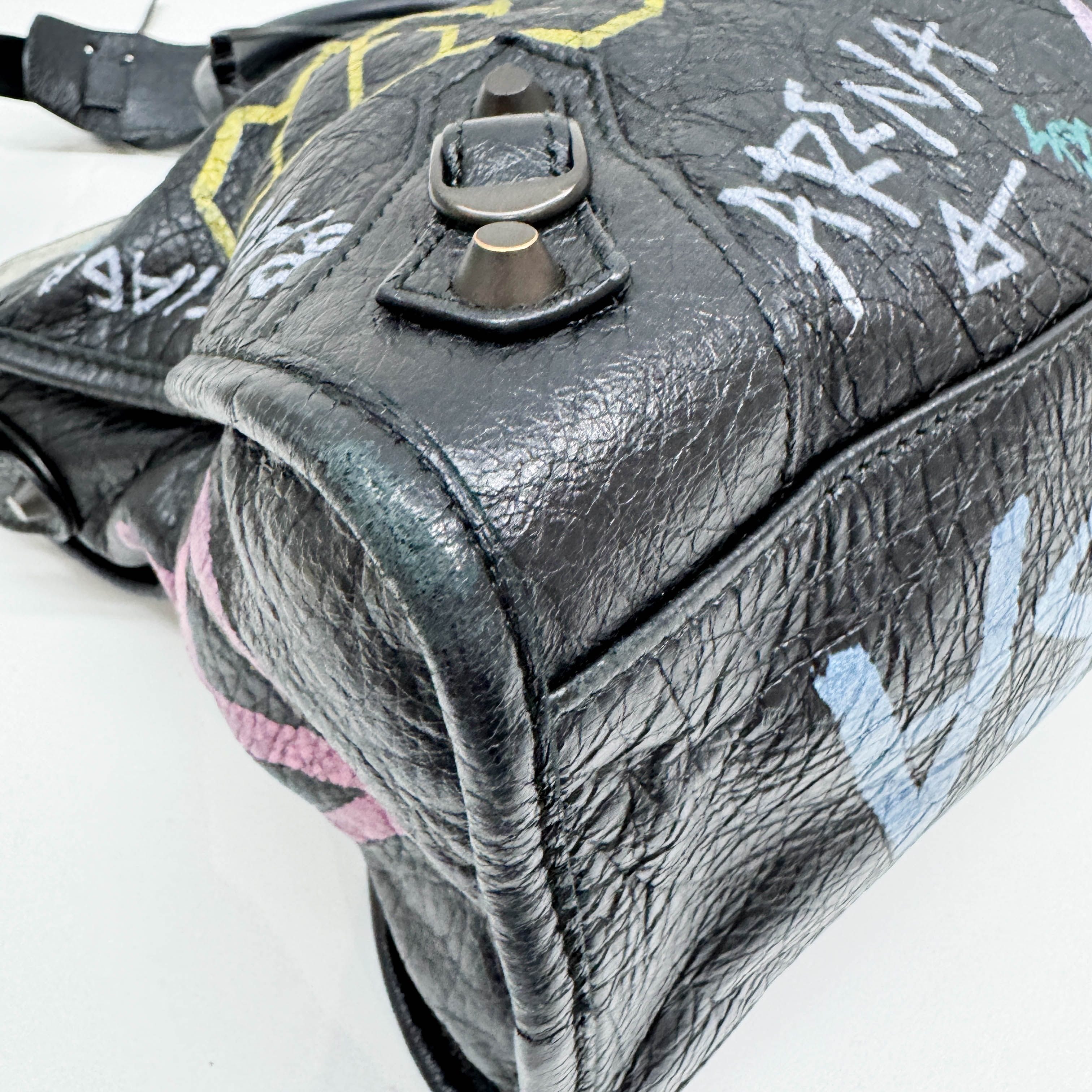 The City Graffiti Black Leather Two Way Bag