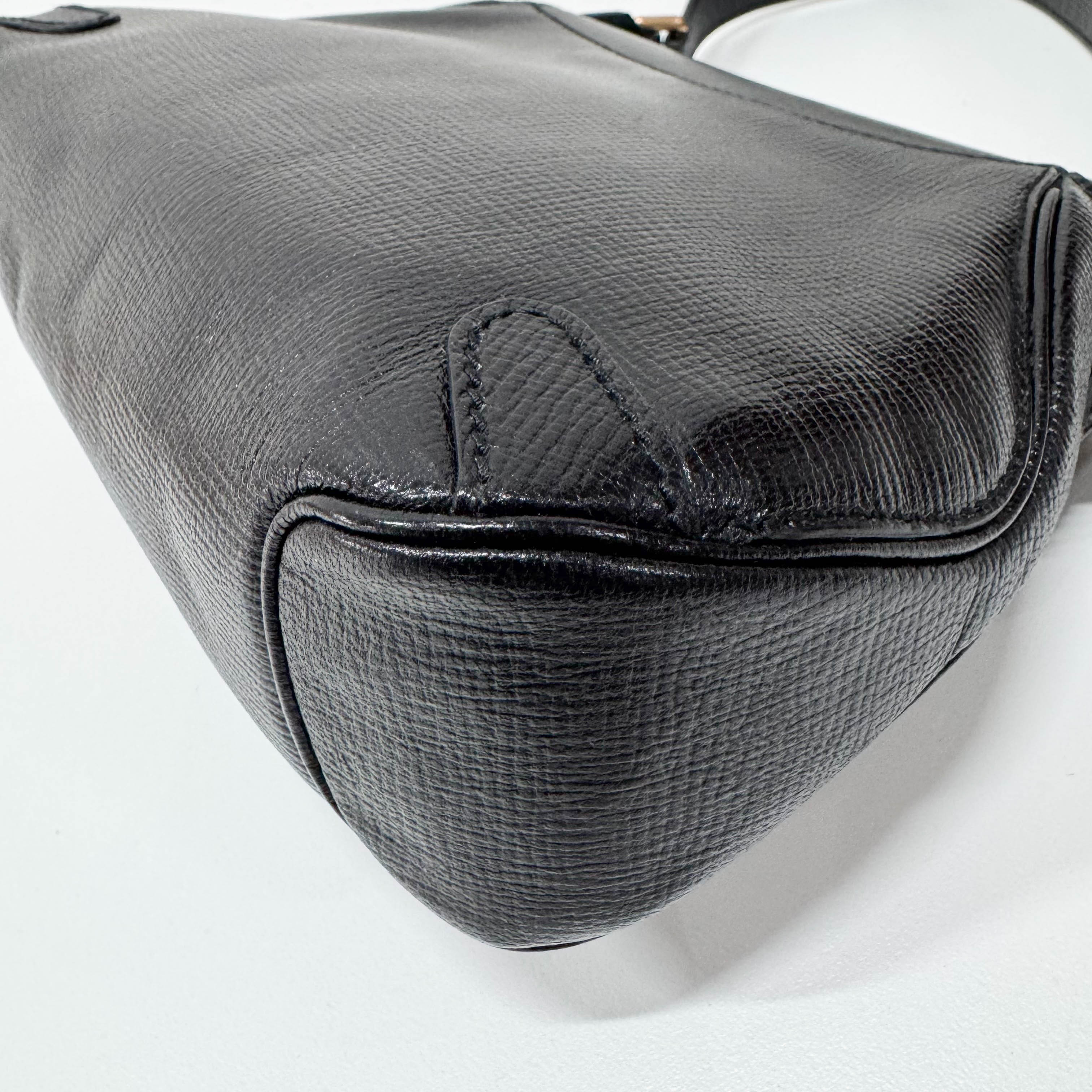 Horsebit Black Leather Shoulder Bag