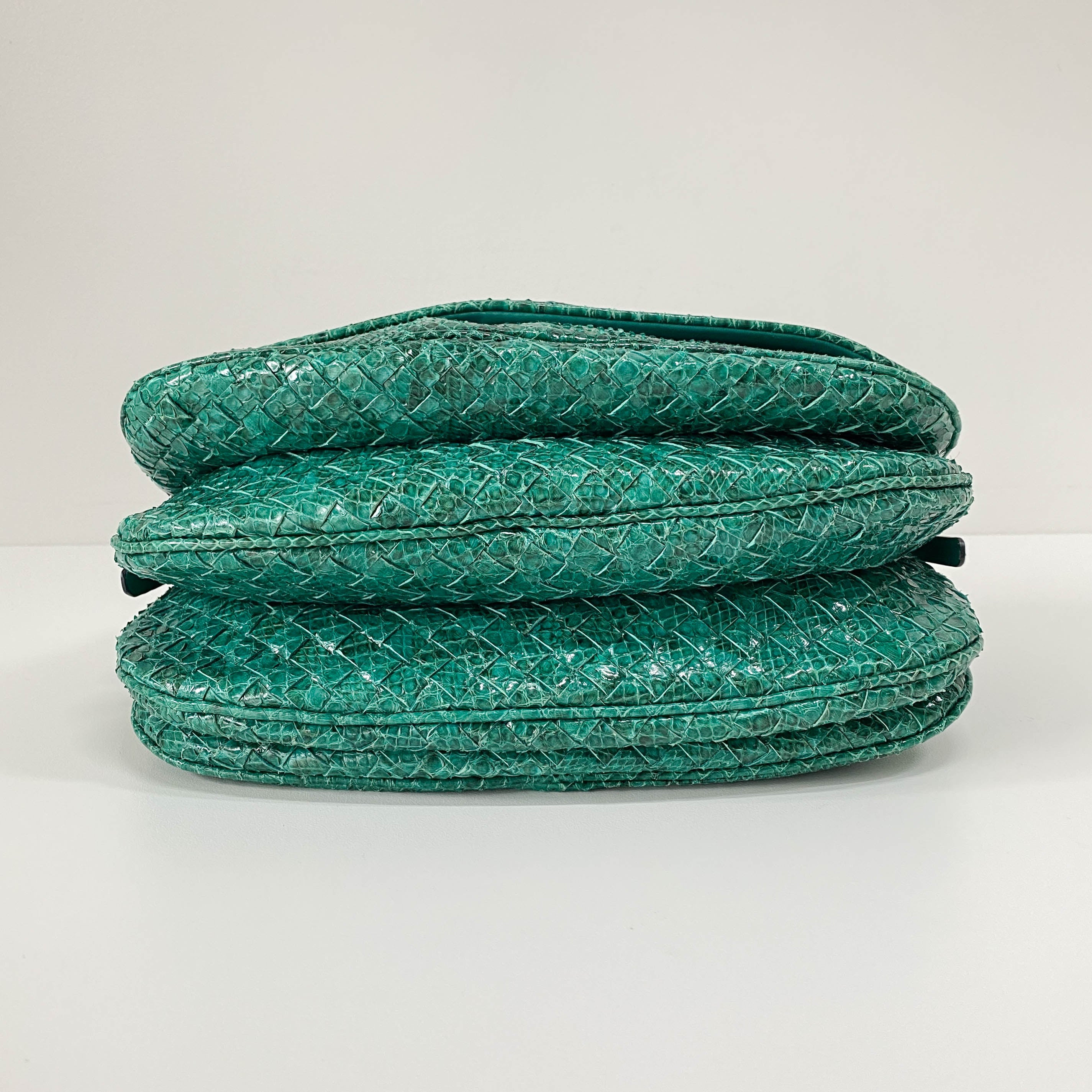 Green Embossed Snake Leather Crossbody Bag