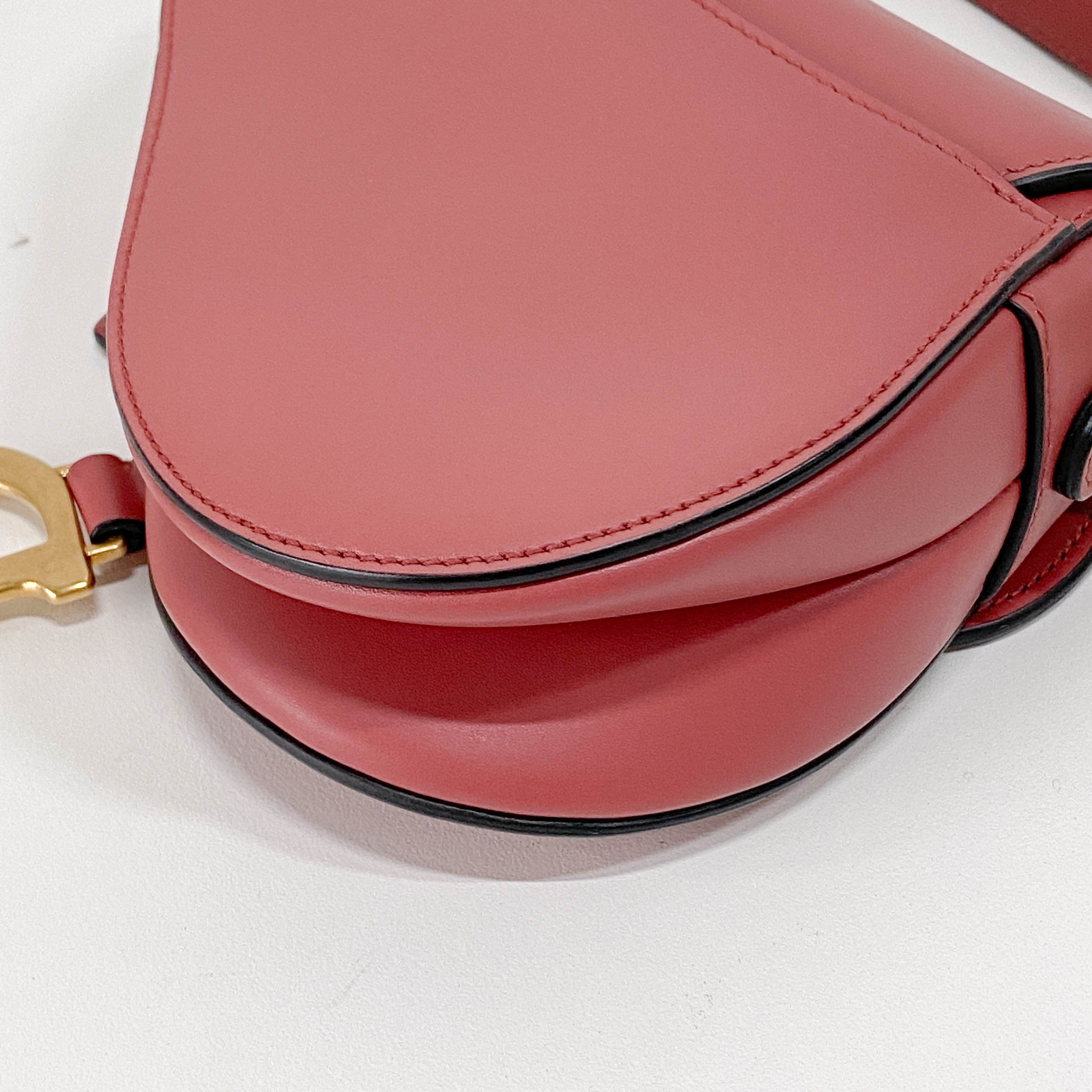 Saddle Rose Pink Leather Shoulder Bag