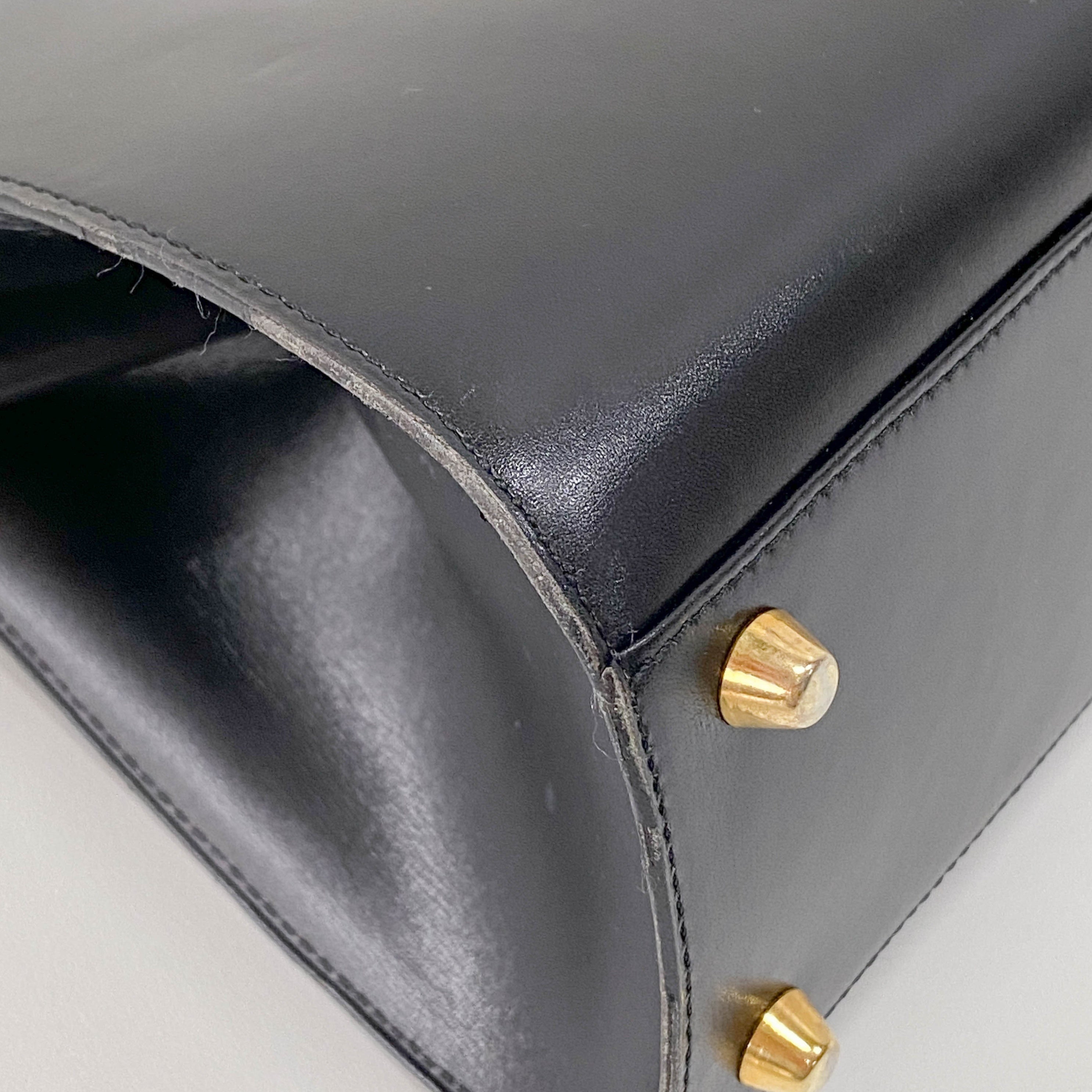 Black Leather Top Handle Bag