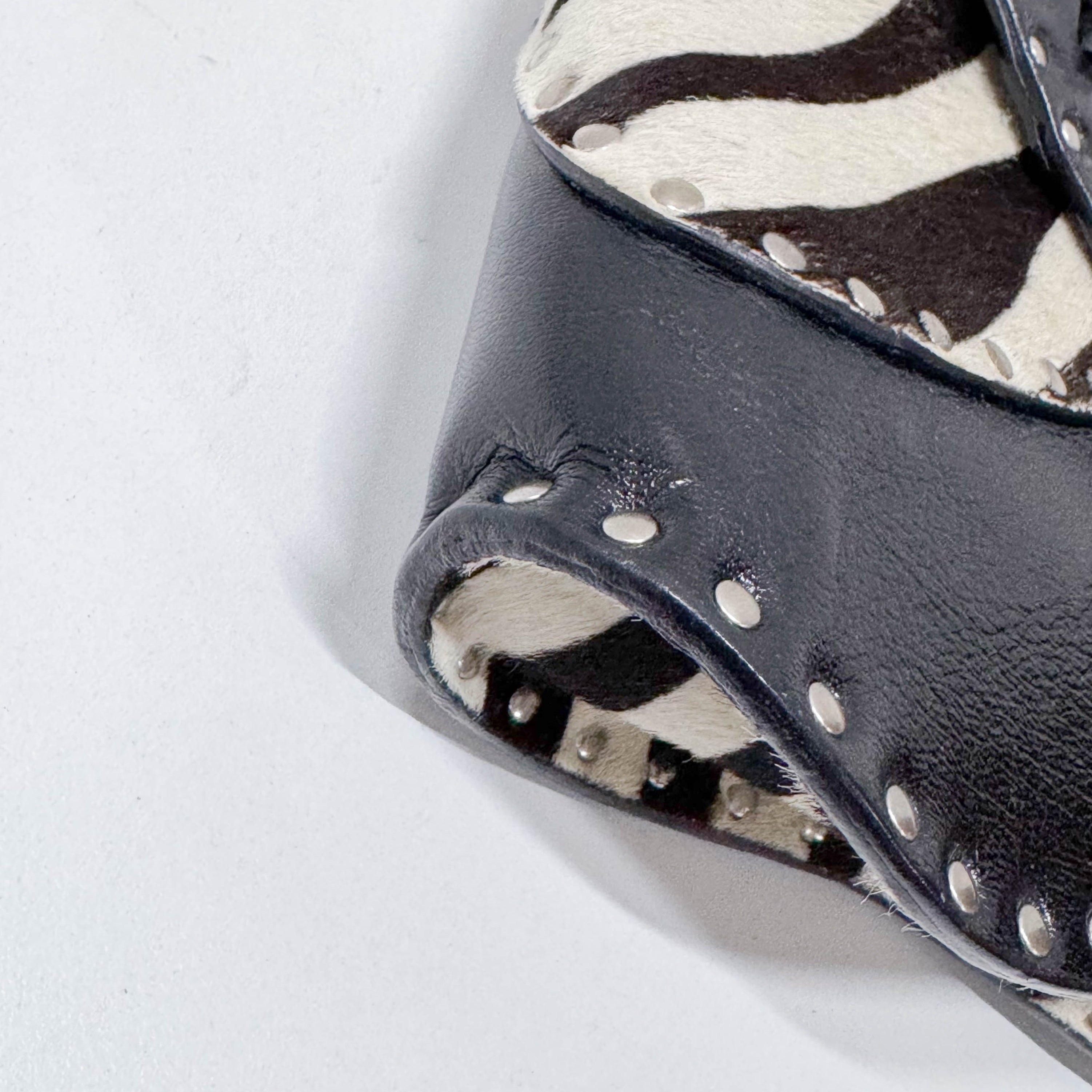 Zebra Print Pony Hair Black Calfskin Shoulder Bag