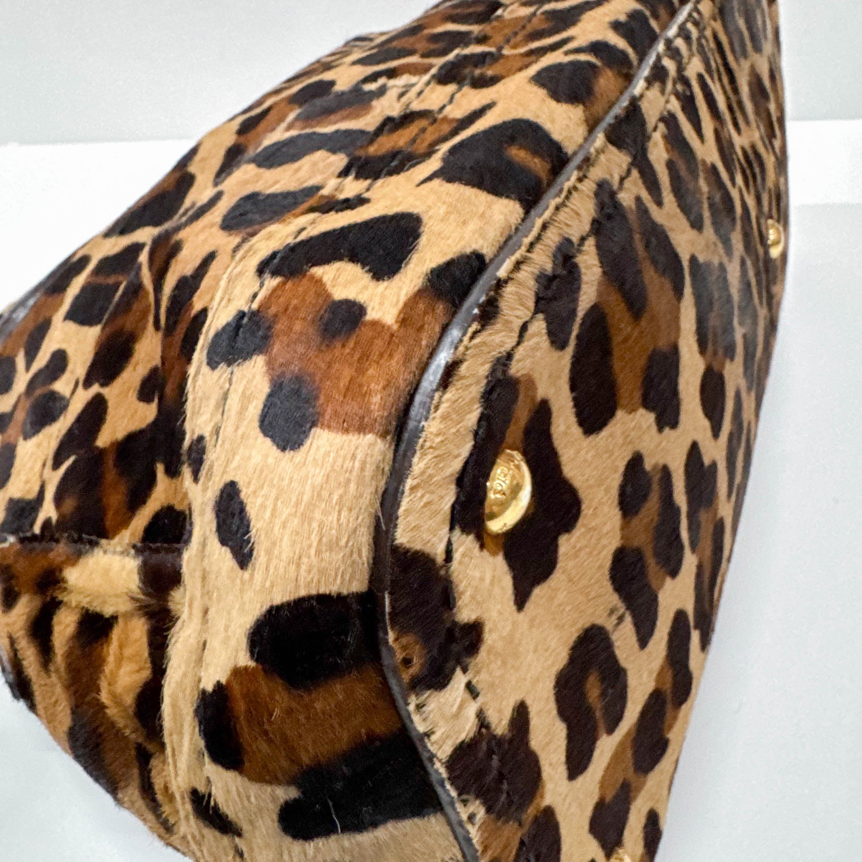 Leopard Print Brown Pony Hair Two Way Bag