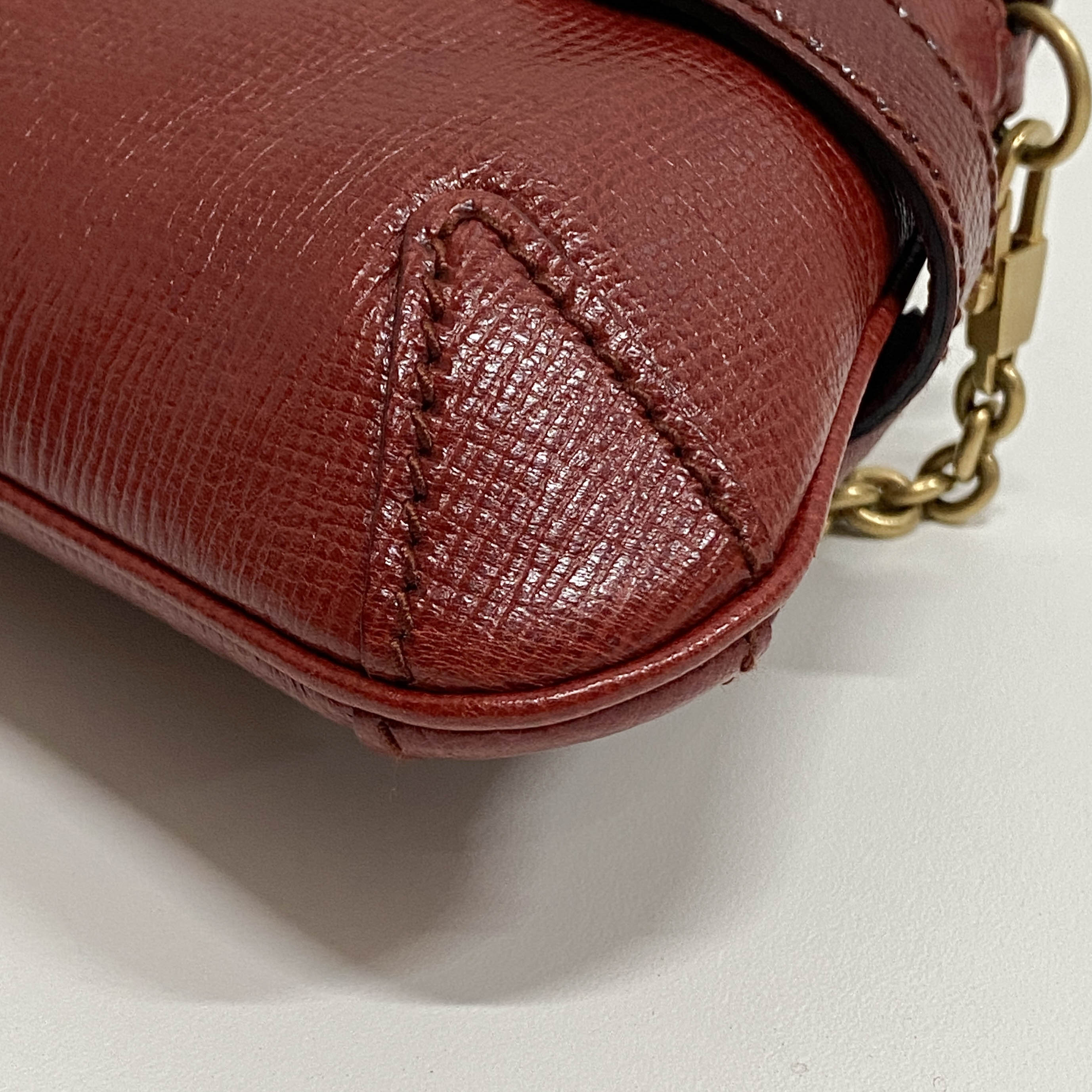 Horsebit Red Leather Chain Shoulder Bag