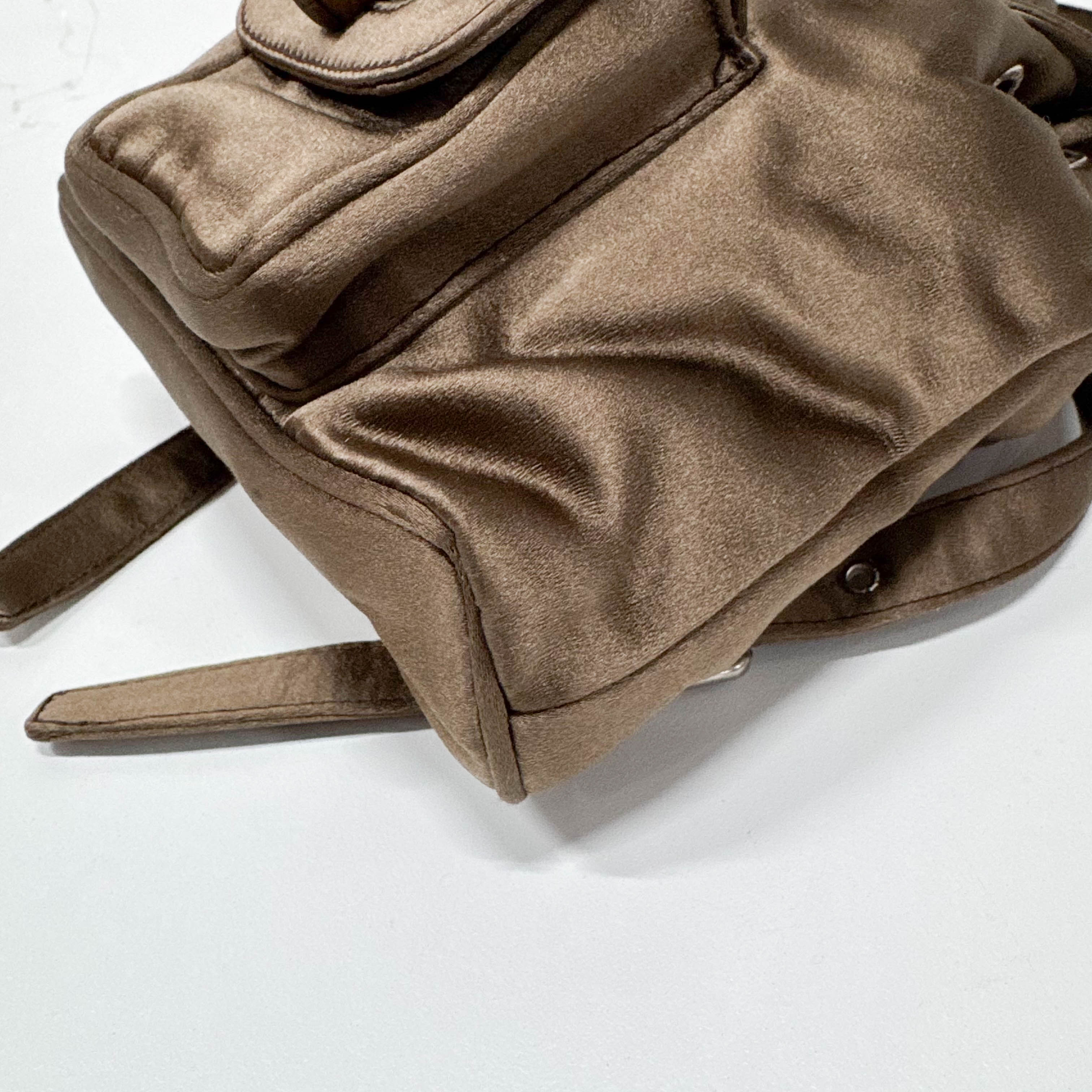 Mini Brown Satin Bamboo Turn-Lock Backpack