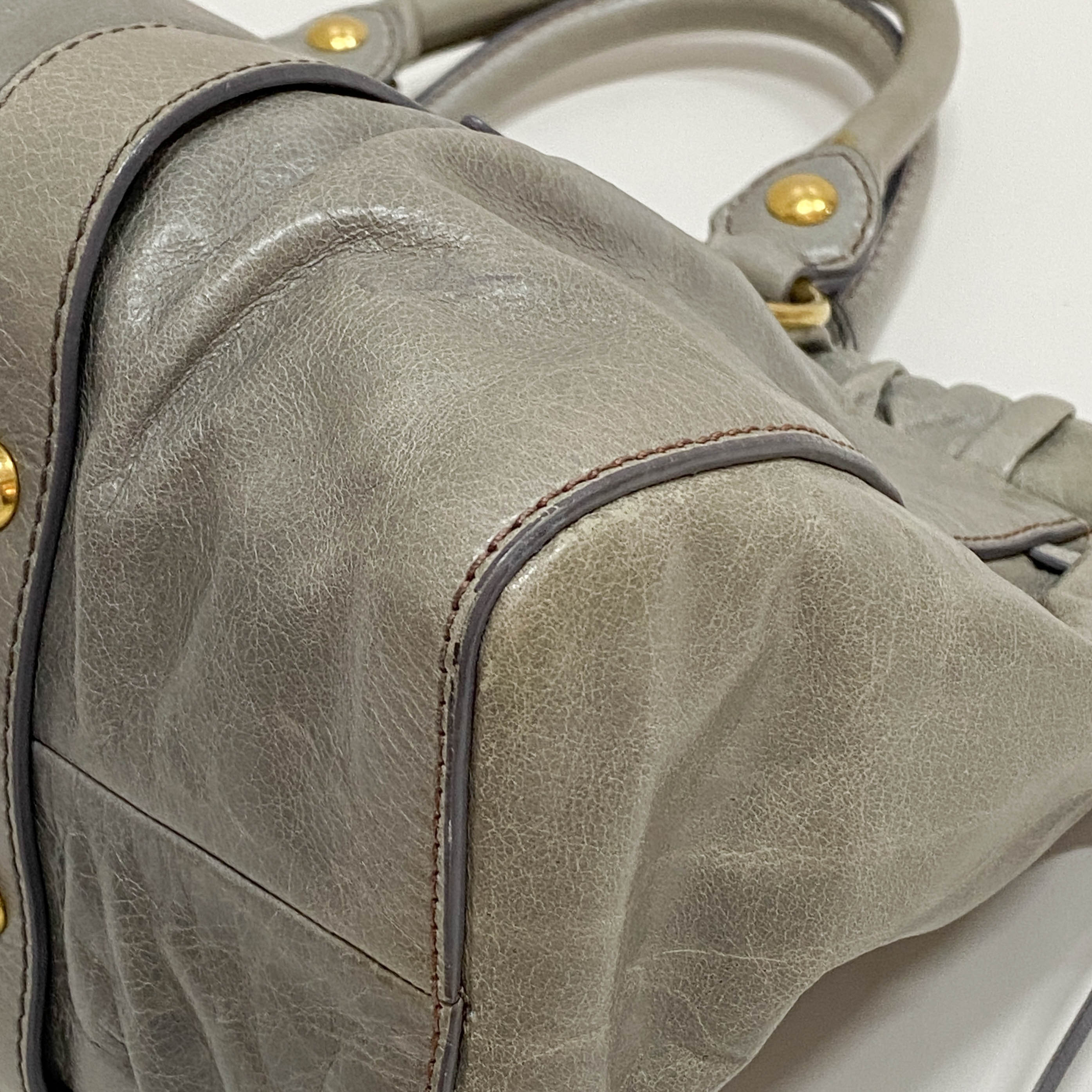 Vitello Bauletto Grey Calfskin Leather Two Way Bag