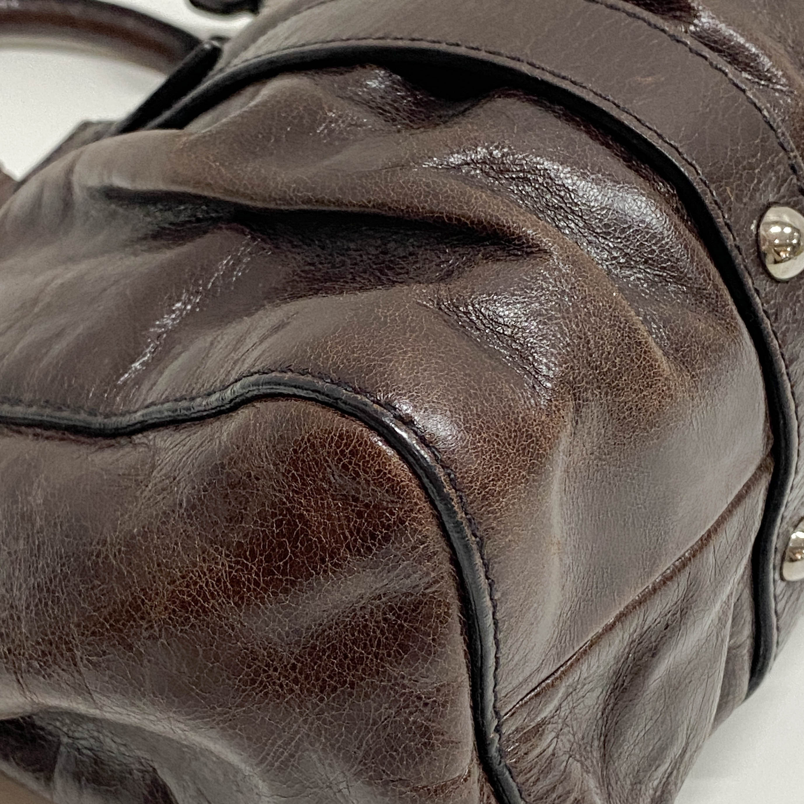 Vitello Bauletto Dark Brown Calfskin Leather Two Way Bag