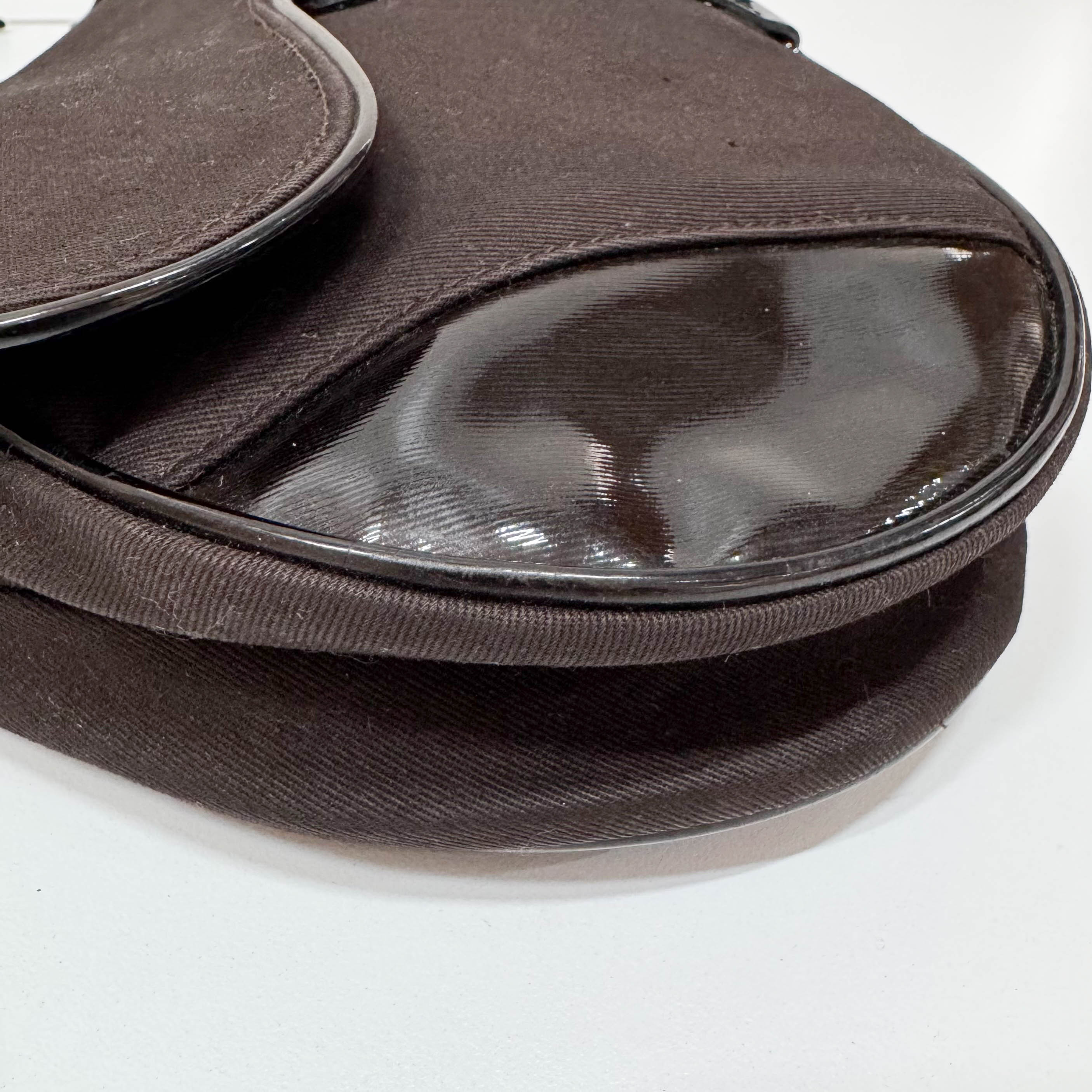 Saddle Brown Cotton & Patent Leather Shoulder Bag