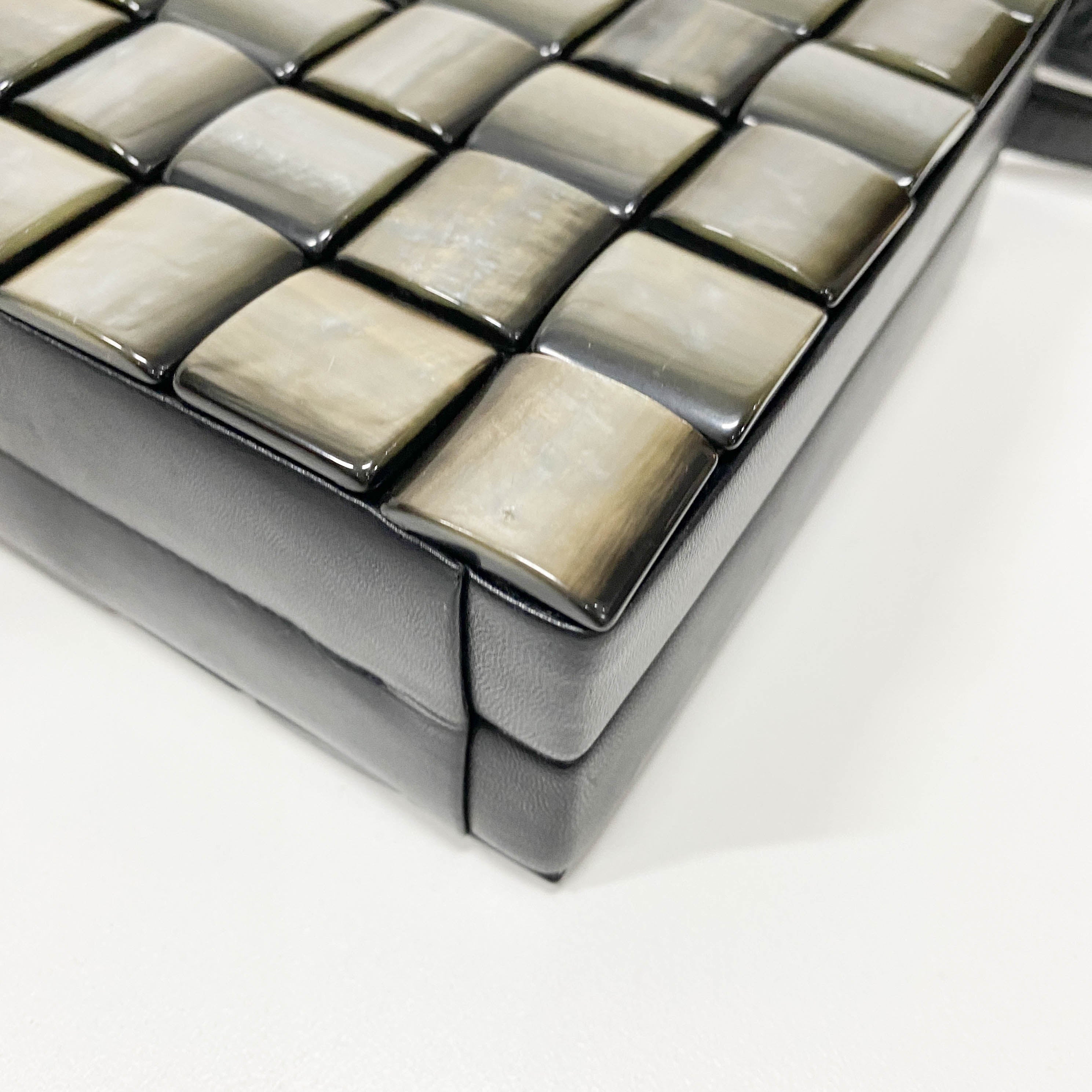 Intrecciato Black & Silver Leather Box Handbag