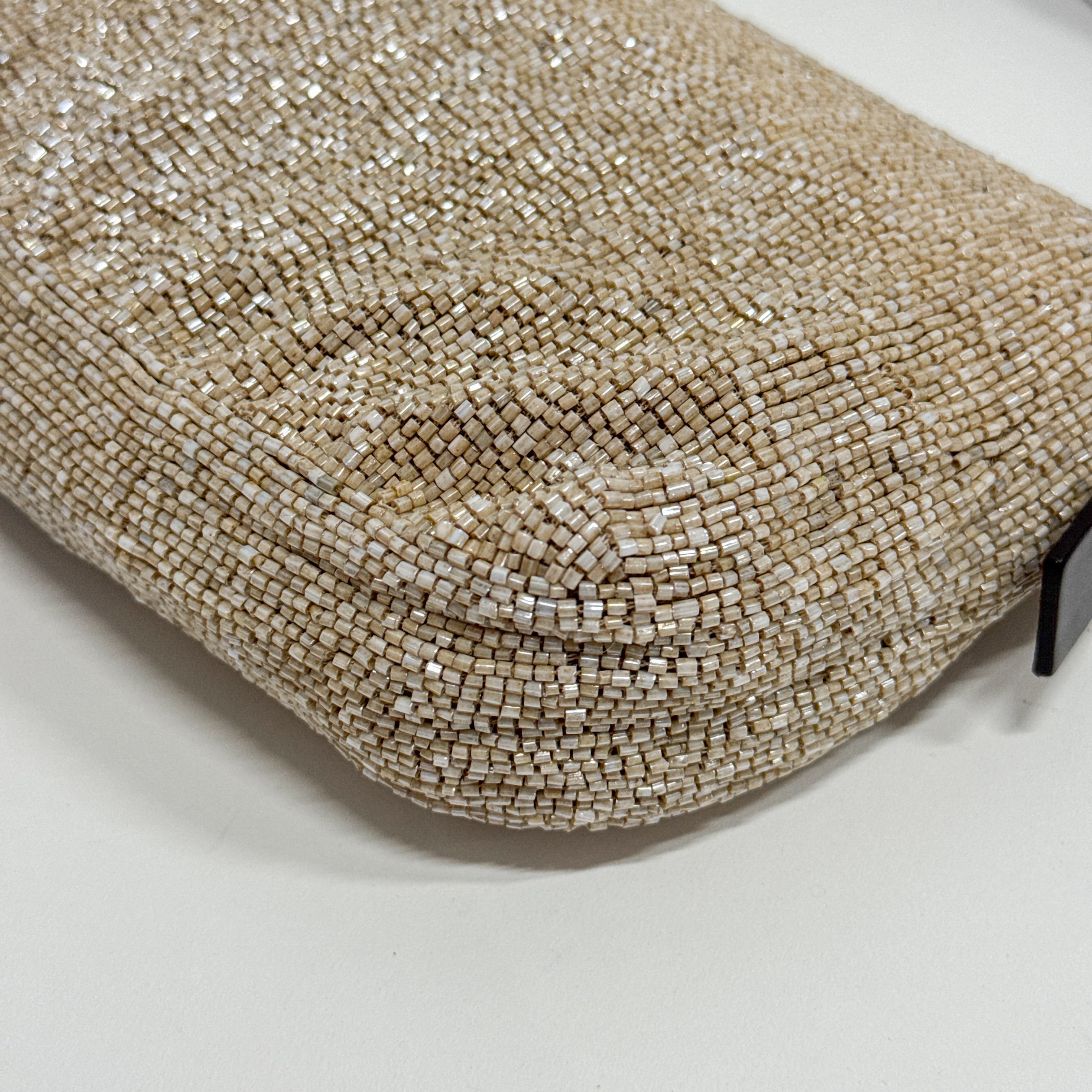 Baguette Beige Beaded Shoulder Bag