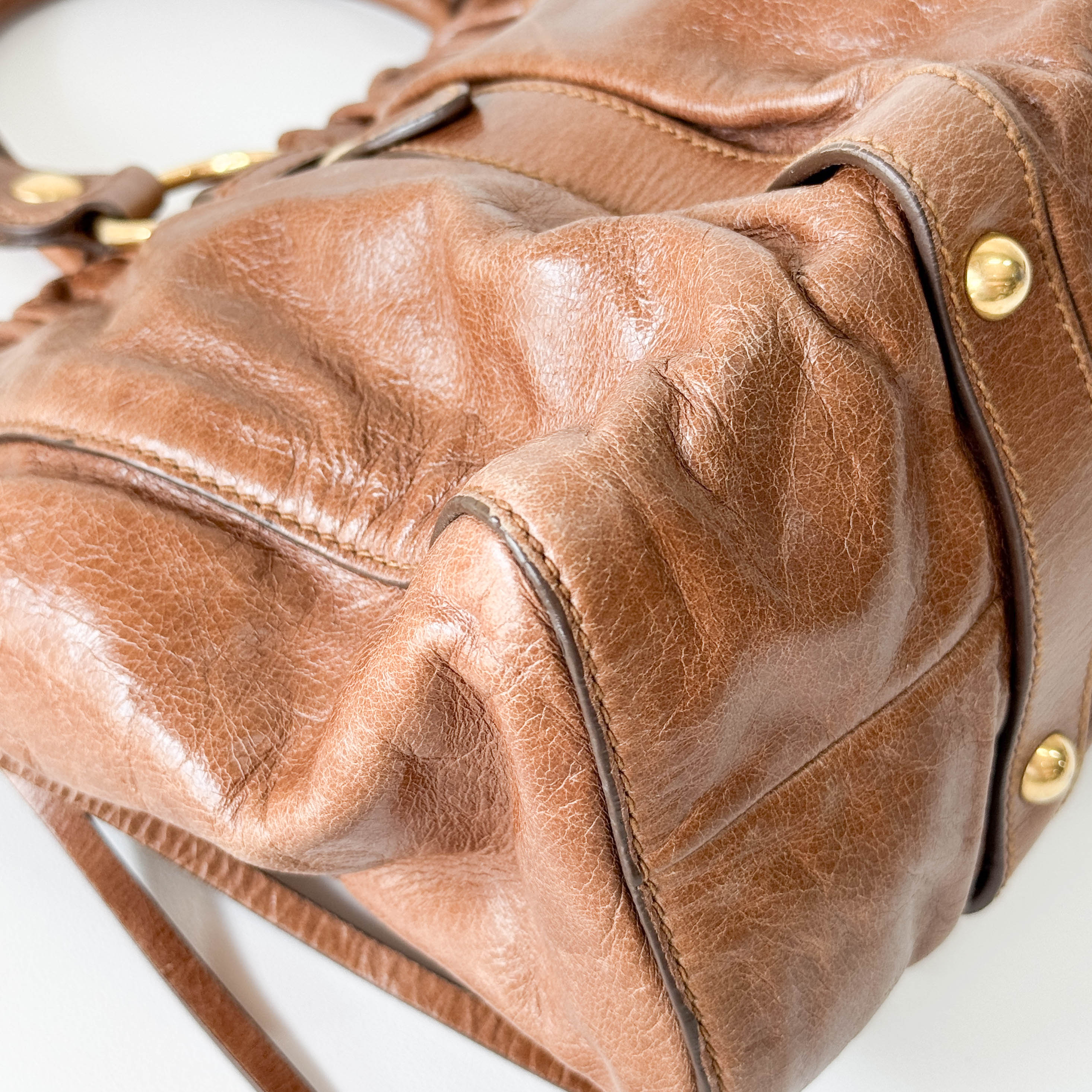 Vitello Bauletto Brown Calfskin Leather Two Way Bag