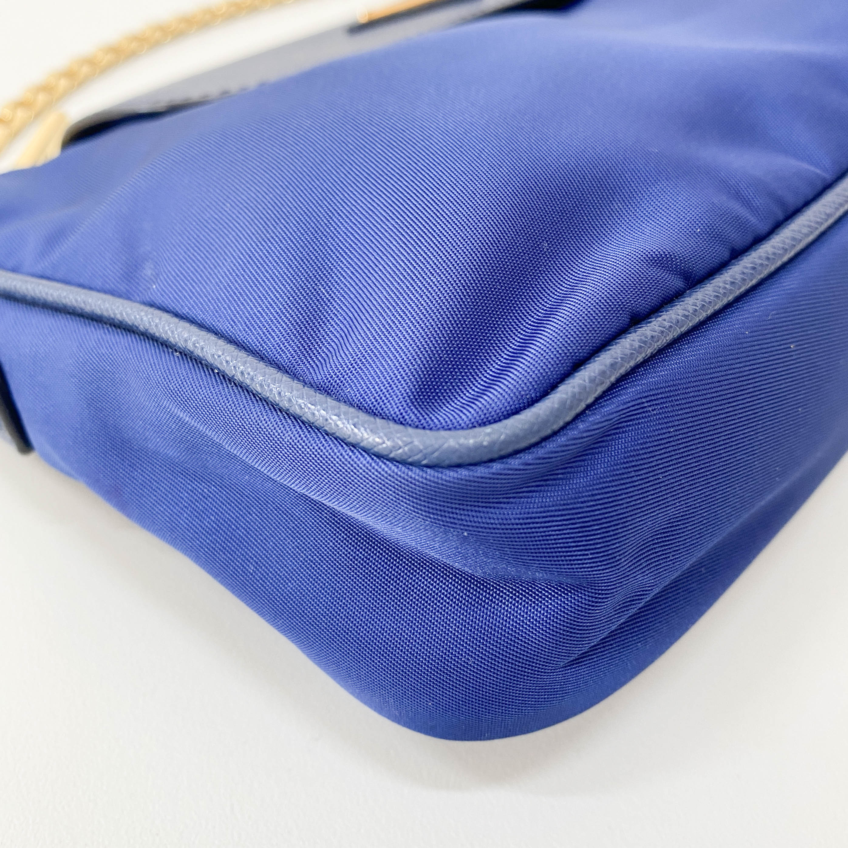 Gold Chain Blue Nylon Shoulder bag