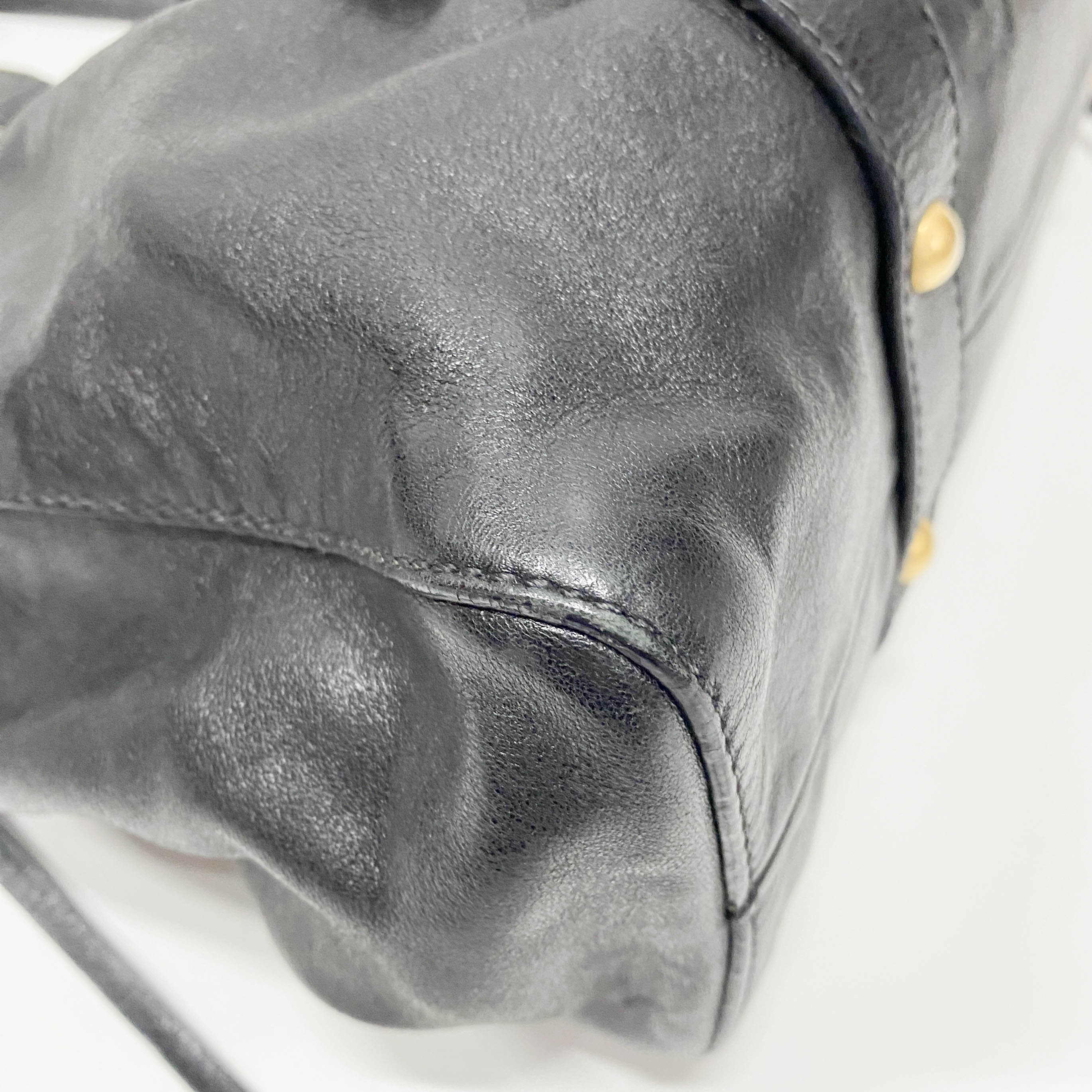 Vitello Black Calfskin Leather Two Way Bag