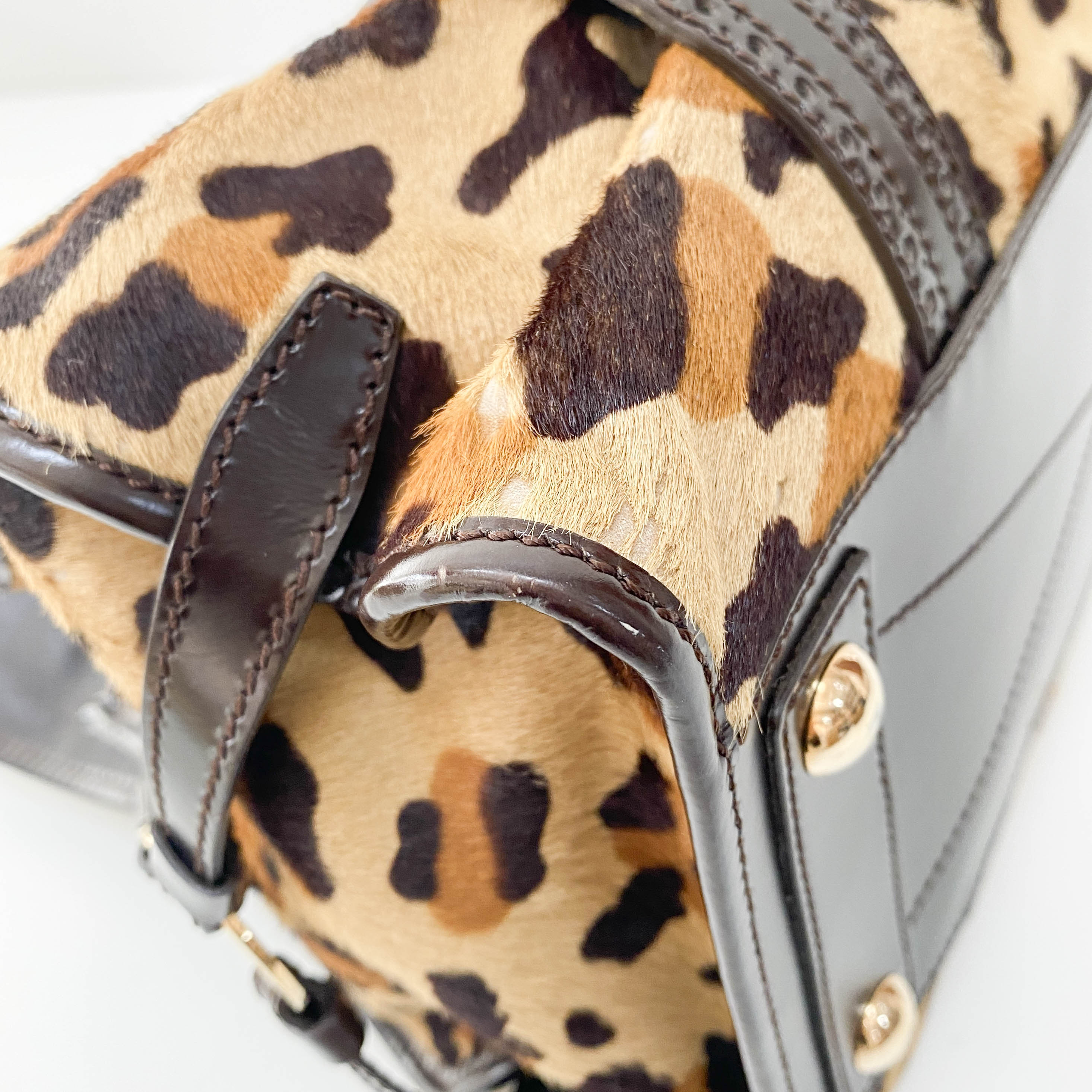 Leopard Print Brown Pony Hair Shoulder Bag