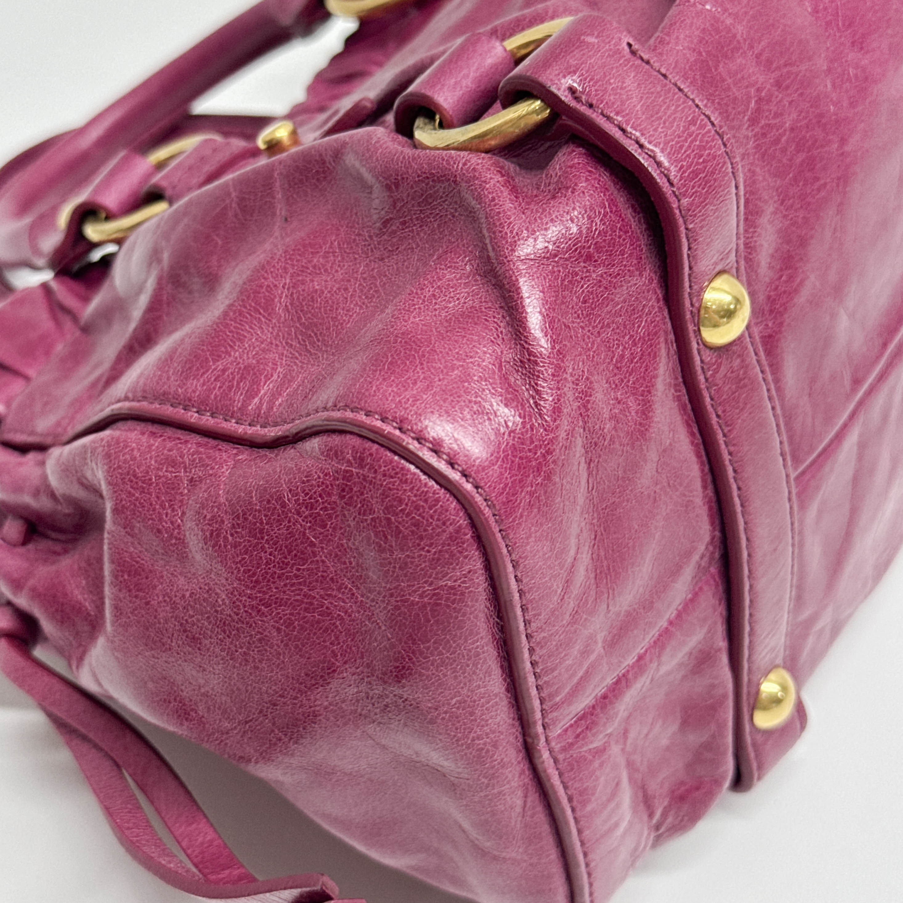 Mini Vitello Bauletto Pink Leather Two Way Bag
