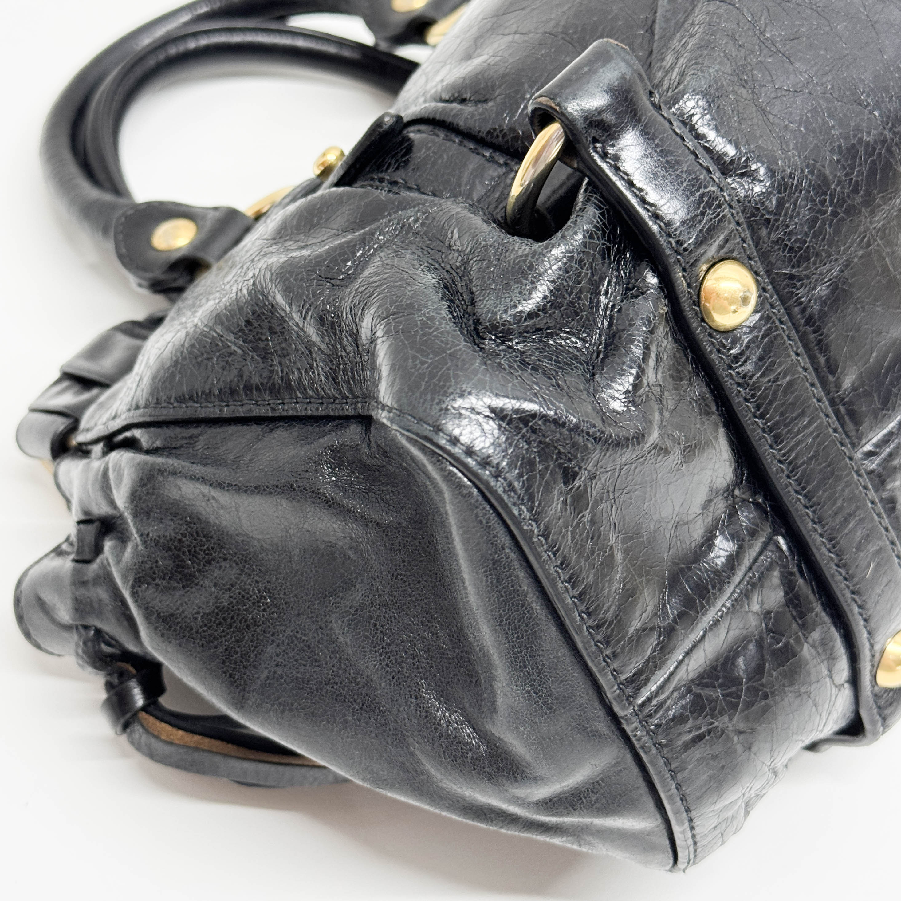 Mini Vitello Bauletto Black Leather Two Way Bag