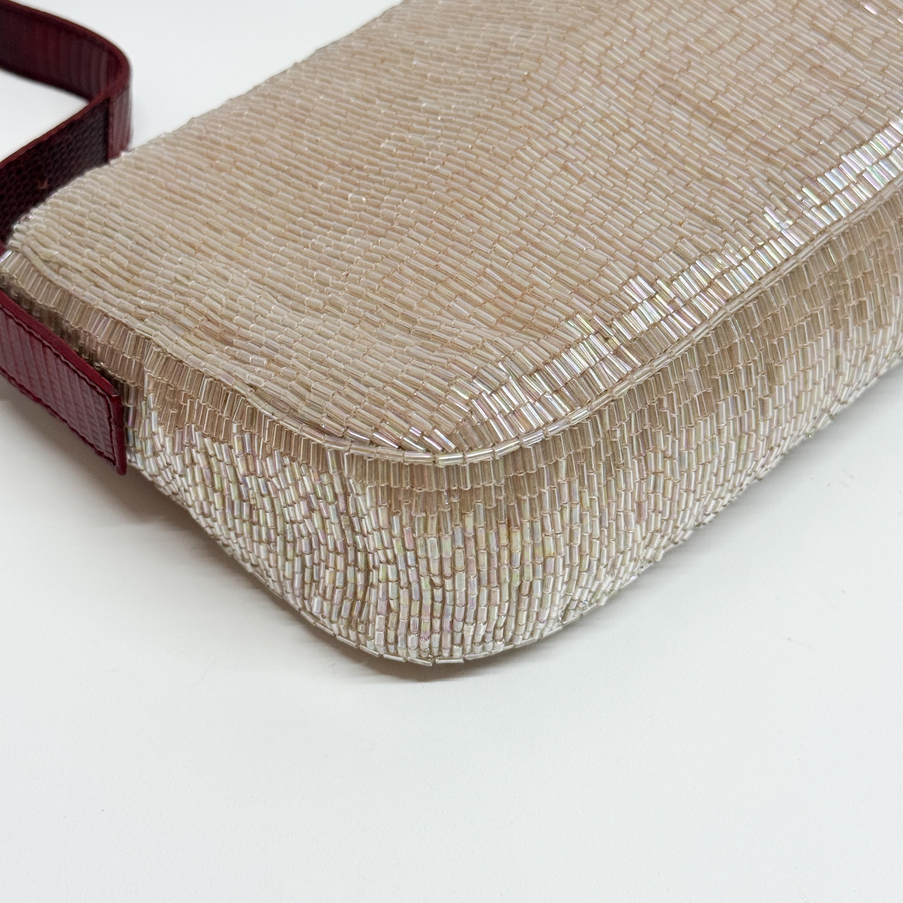 Baguette Neutral Beaded Shoulder Bag