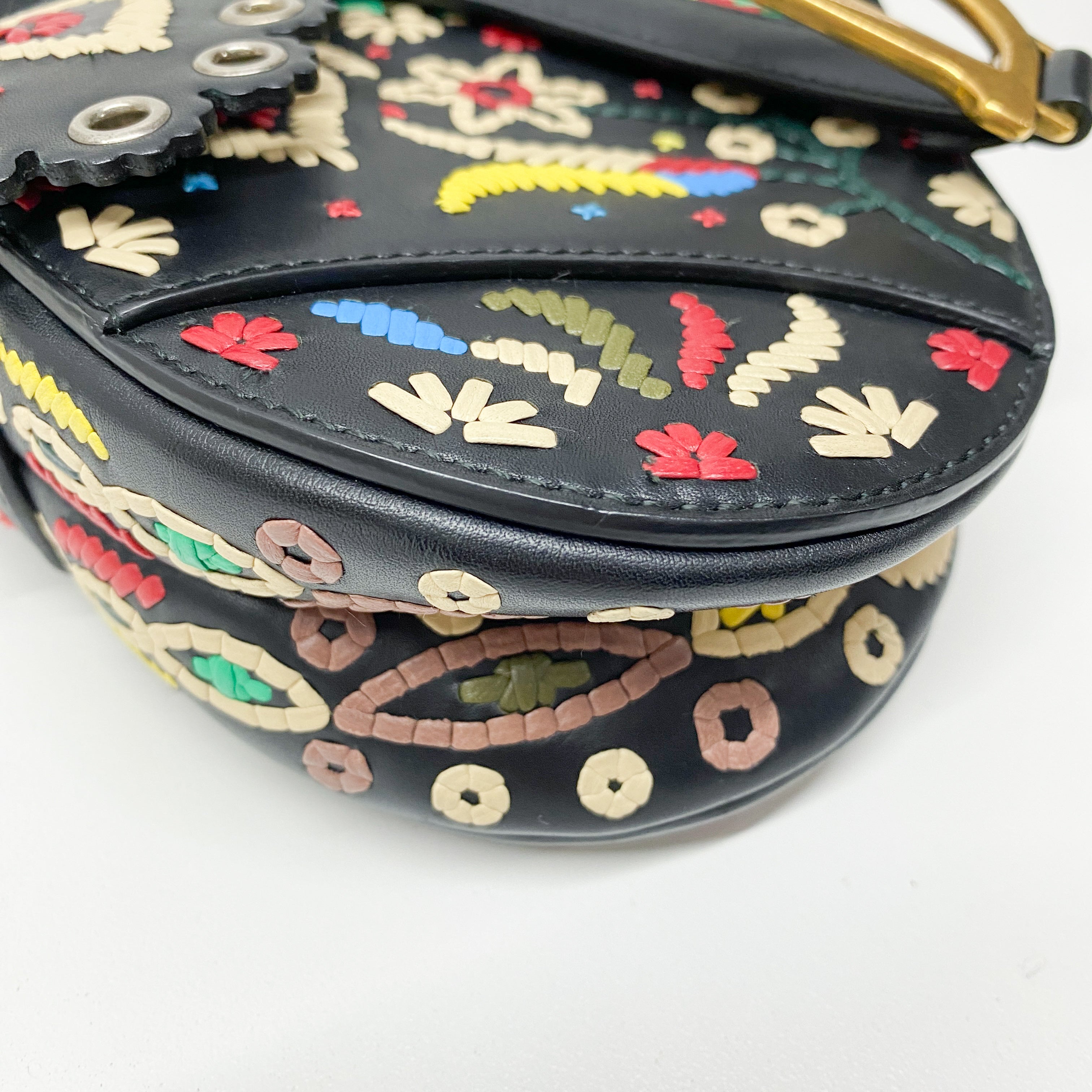 Saddle Multi-color Embroidered Leather Hand Bag