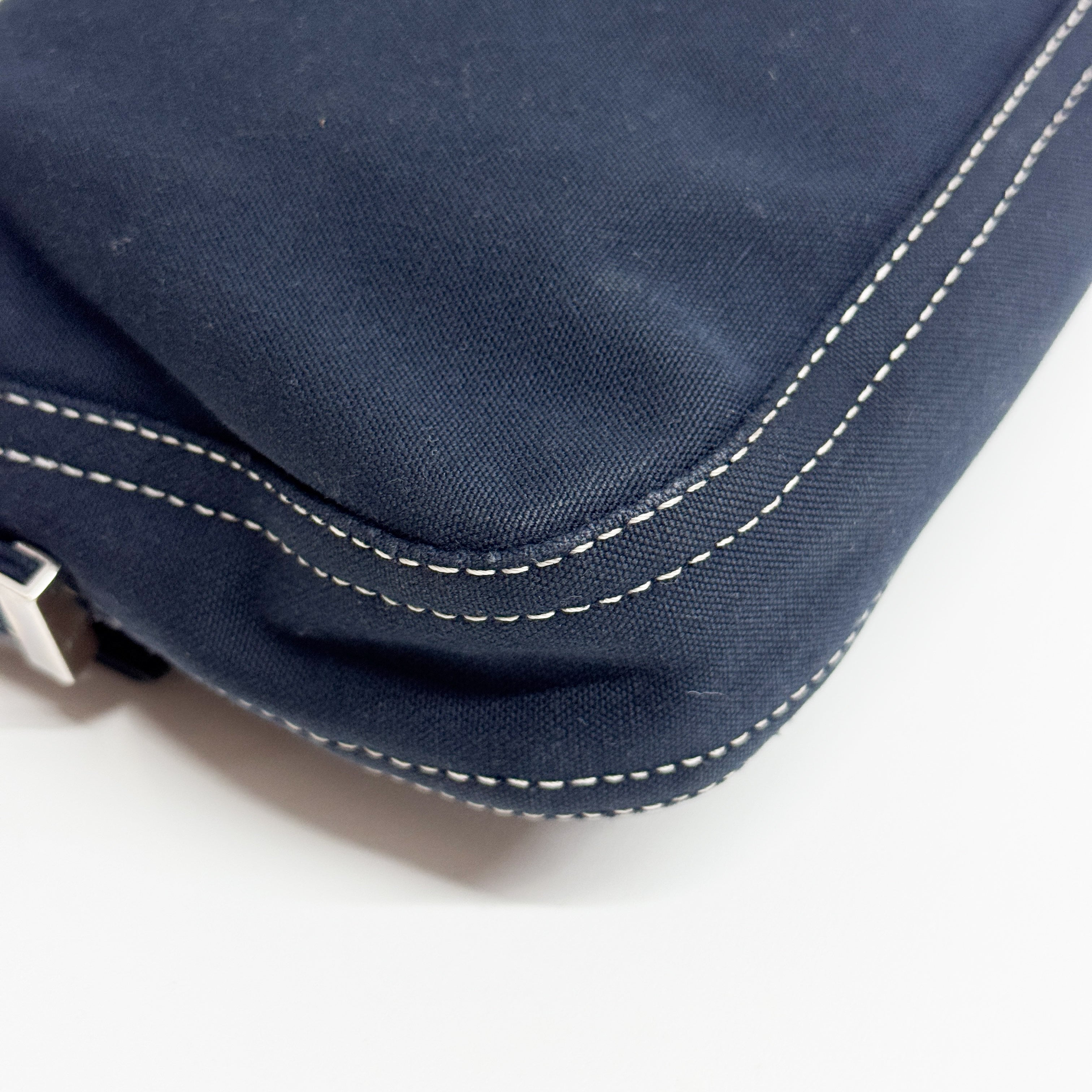 Baguette Navy Cotton Shoulder Bag