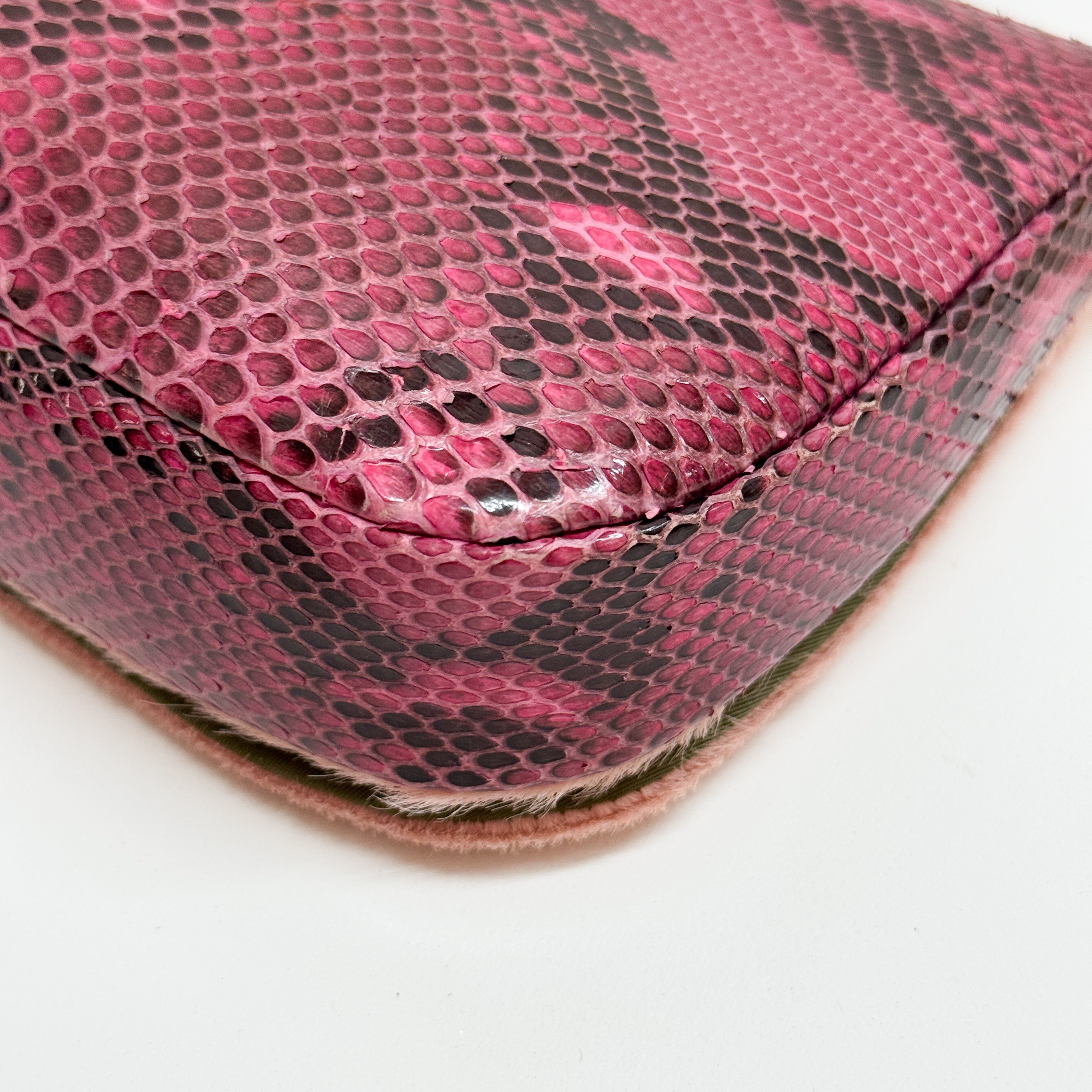 Malice Pearl Chain Pink Pony Hair Snake Skin Print Shoulder Bag