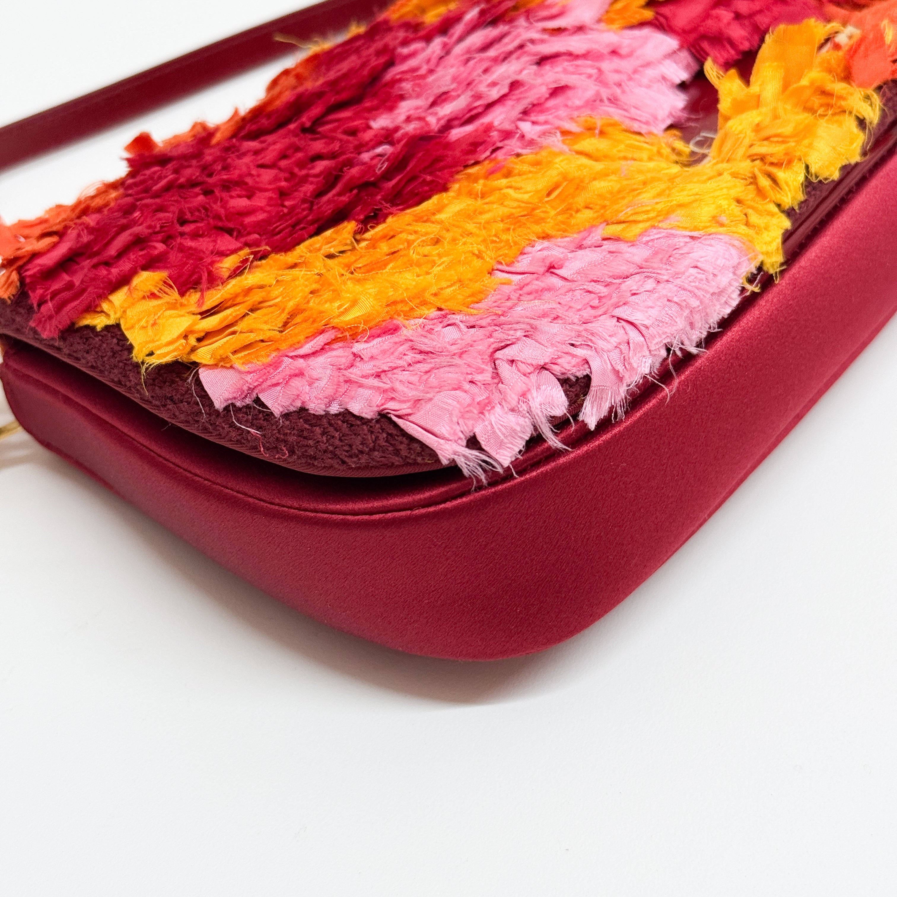 Malice Pearl Chain Silk Burgundy Muliticolor Shoulder Bag