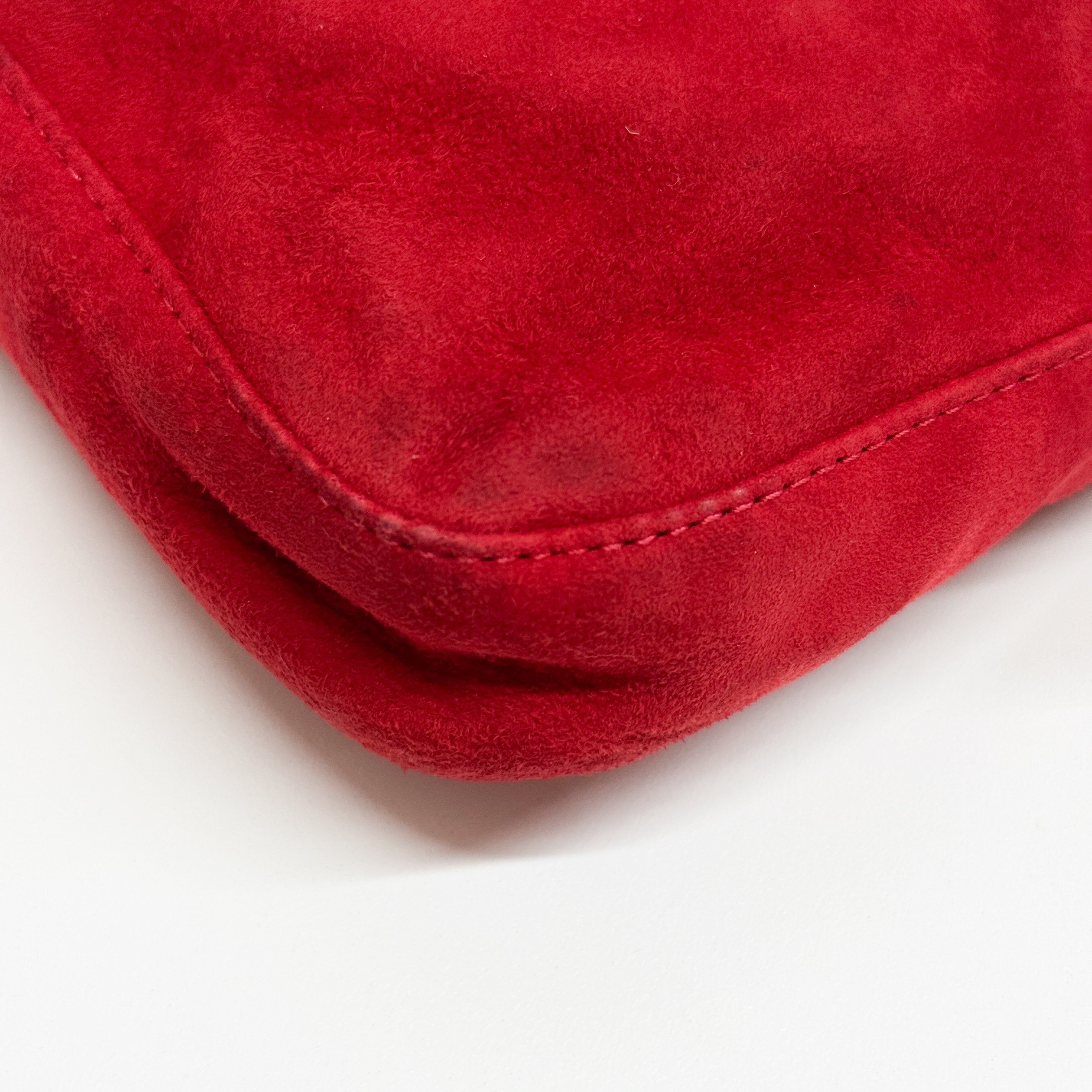 Baguette Red Suede Shoulder Bag