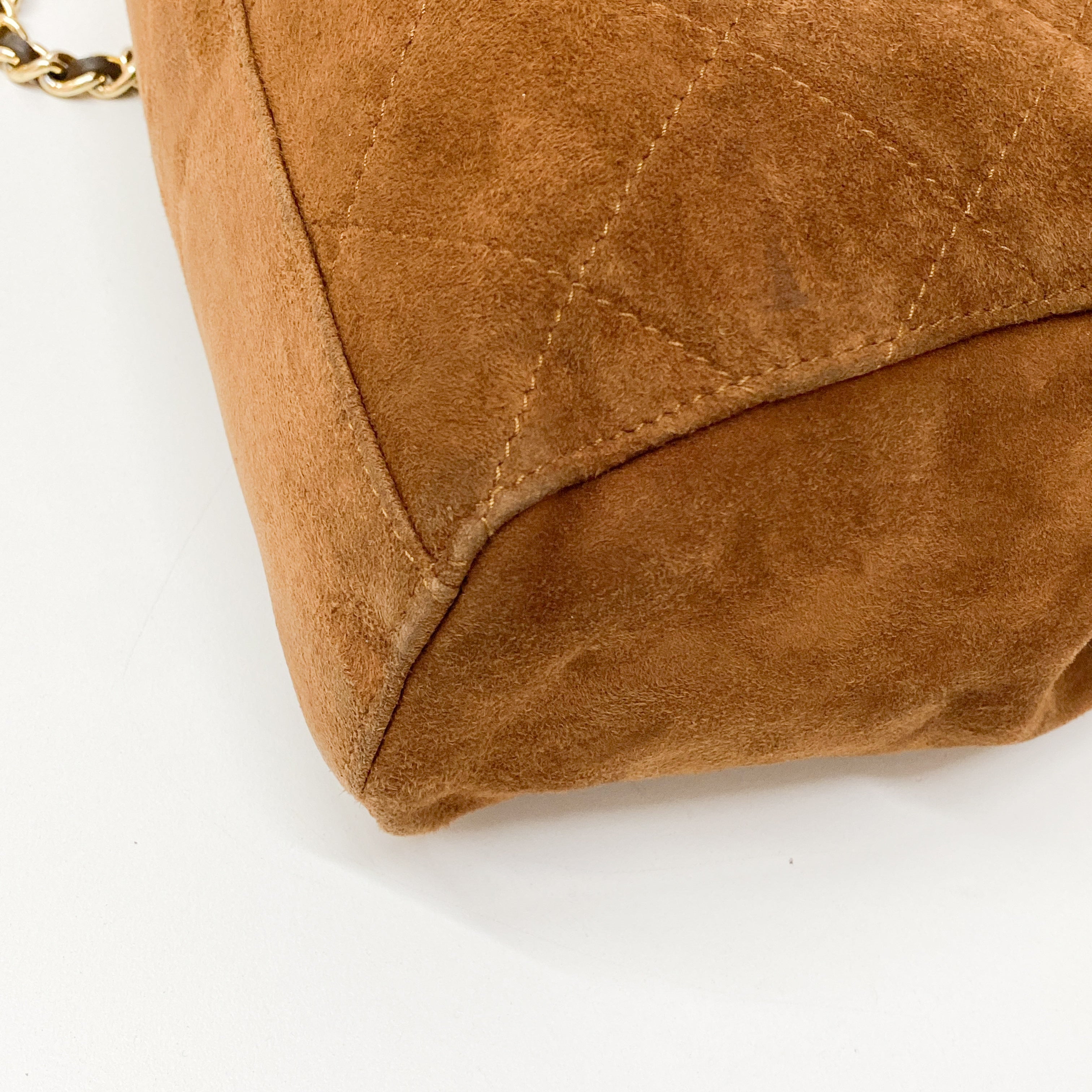 Gold Chain Brown Suede Shoulder Bag