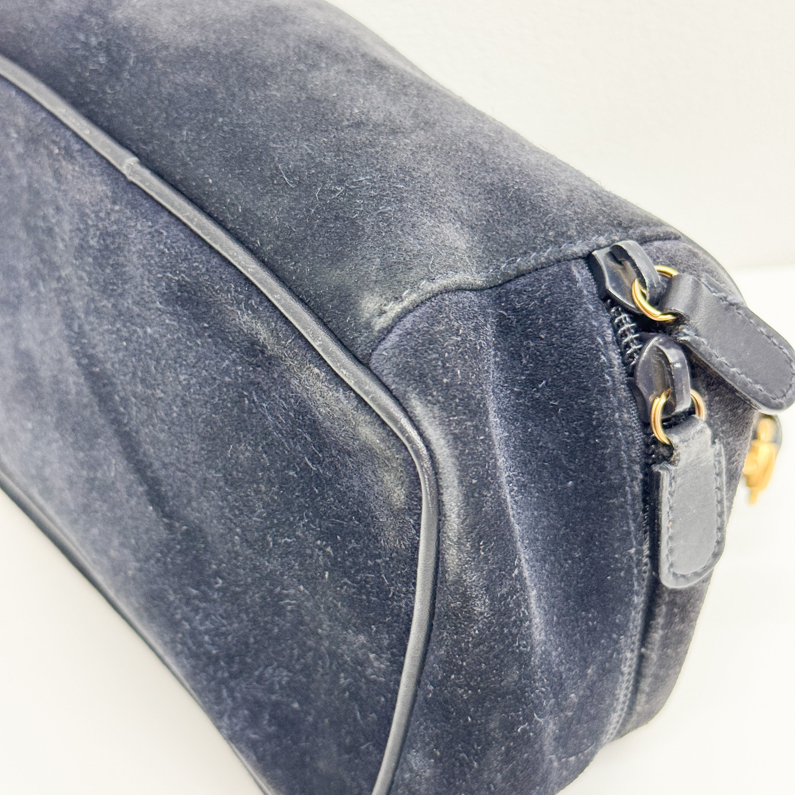 Horsebit Navy Blue Suede Pouch