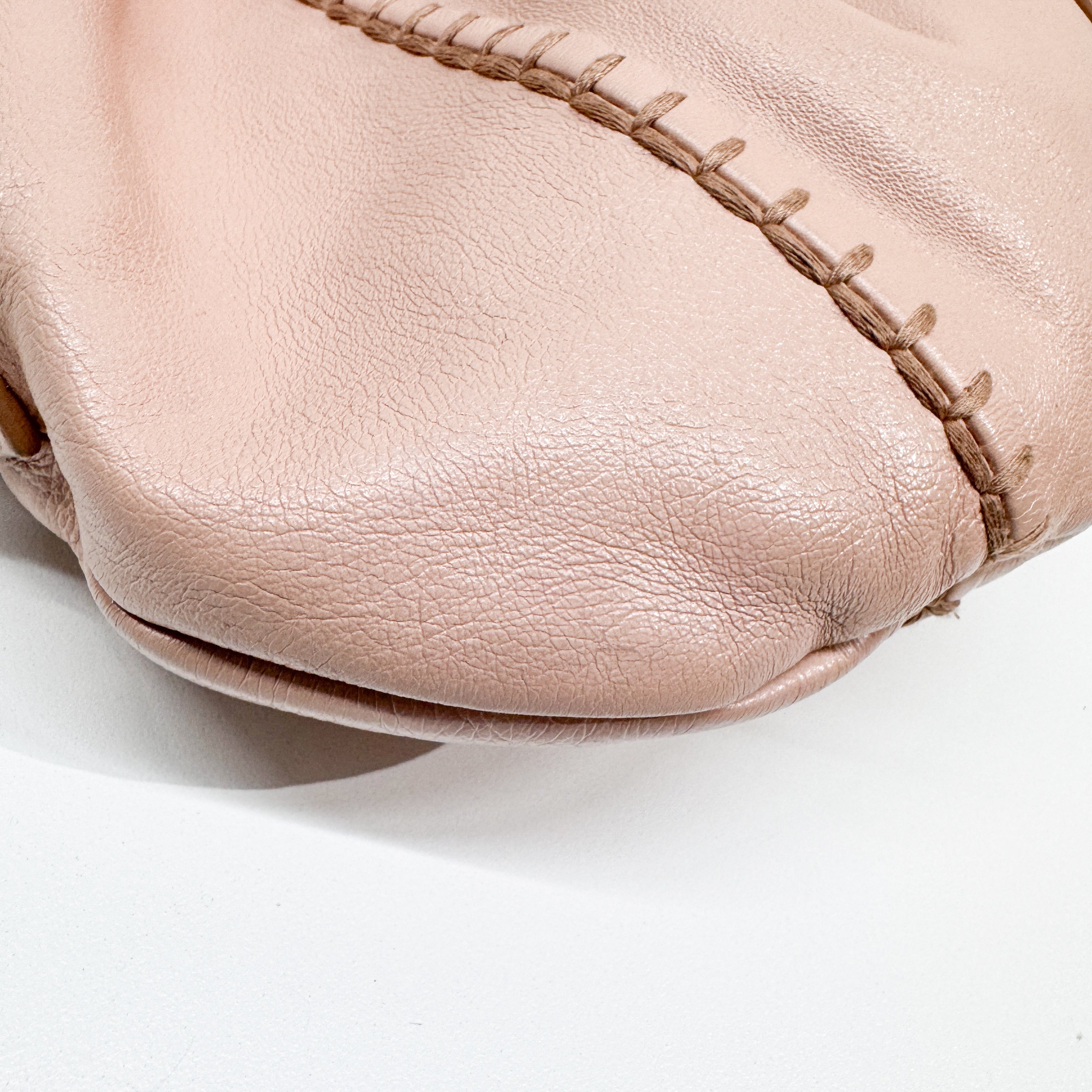 Vintage Pink Leather Shoulder Bag with Baroque Metal Handle