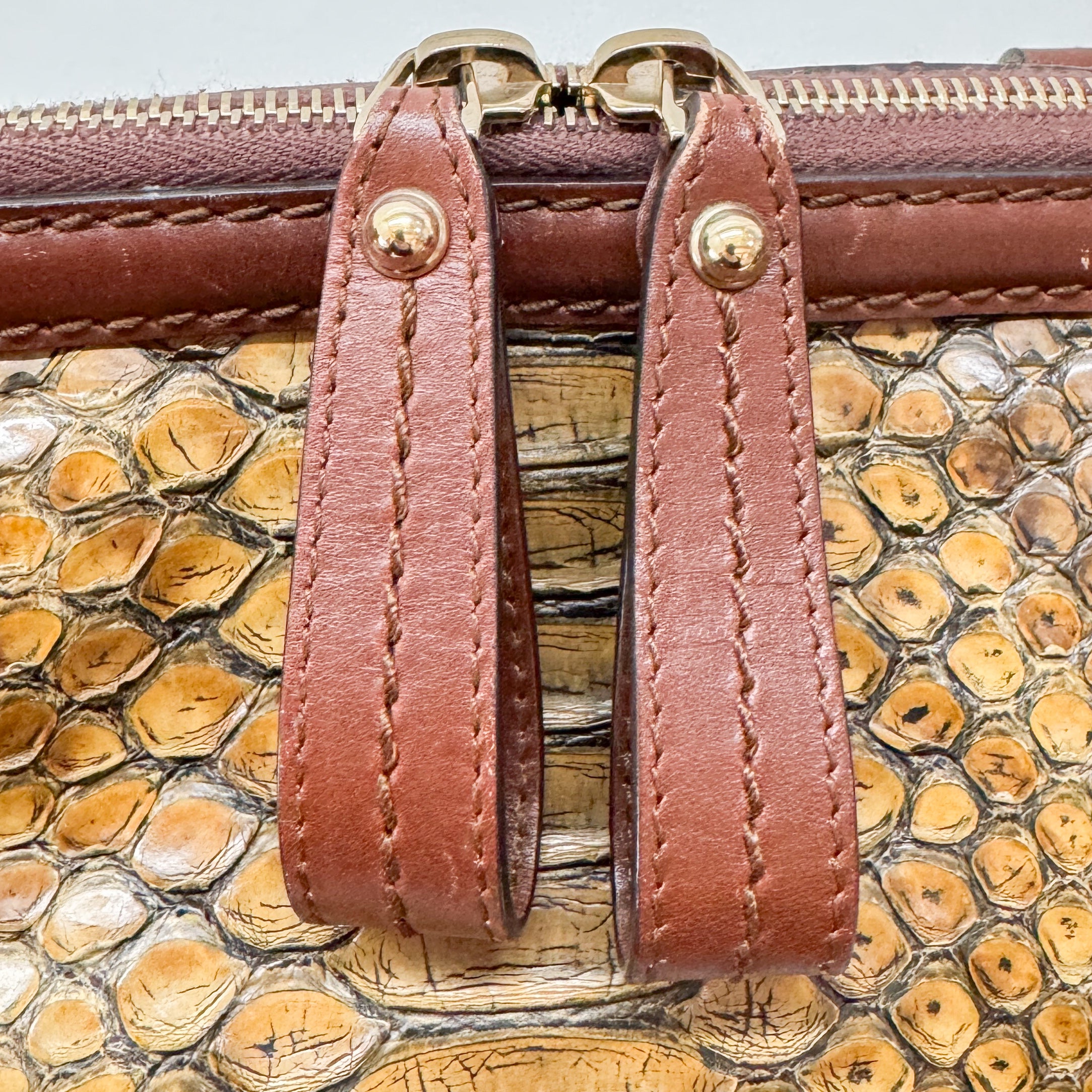 Sukey Brown Embossed Python Two-Way Bag