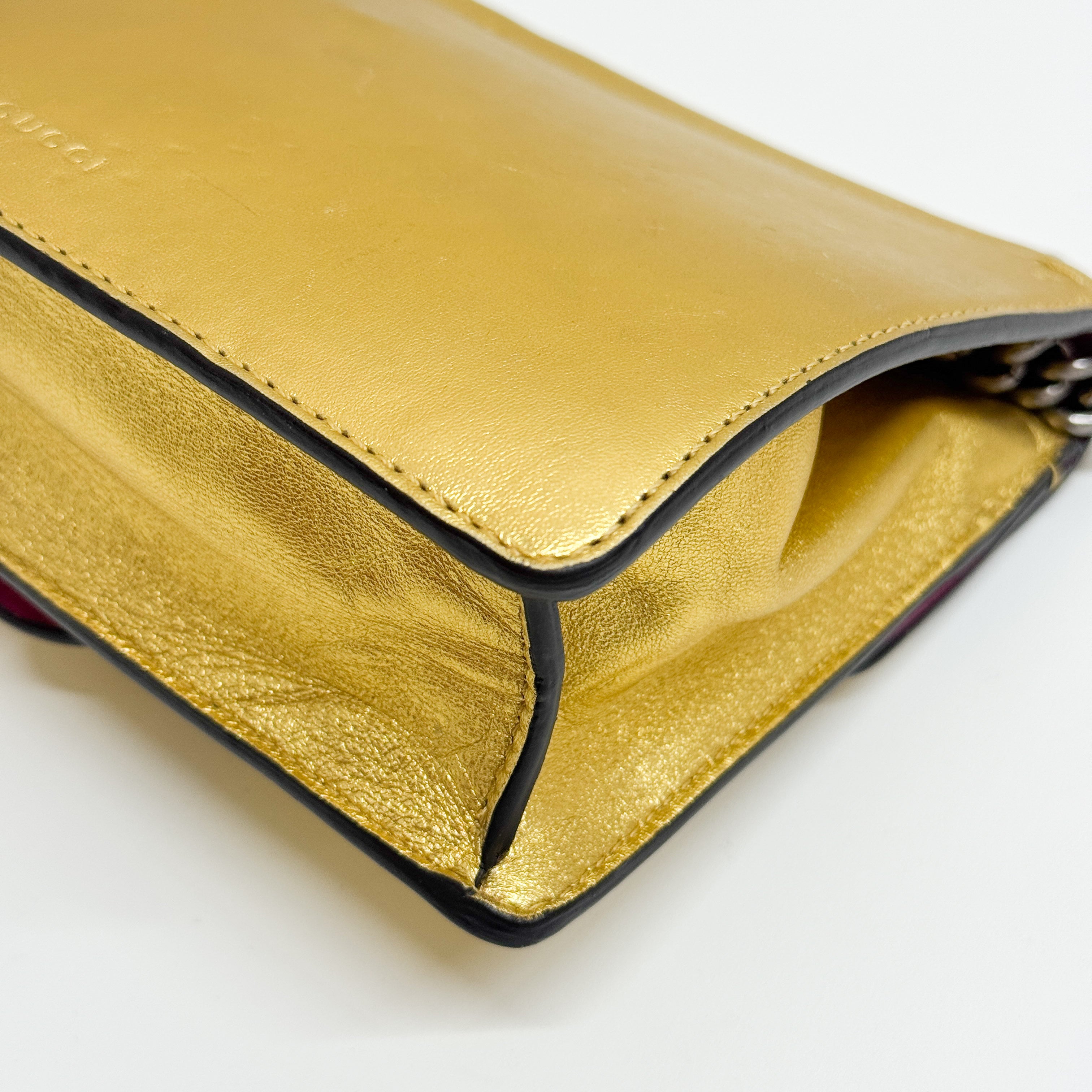 Dionysus Mini Gold Leather Shoulder Bag