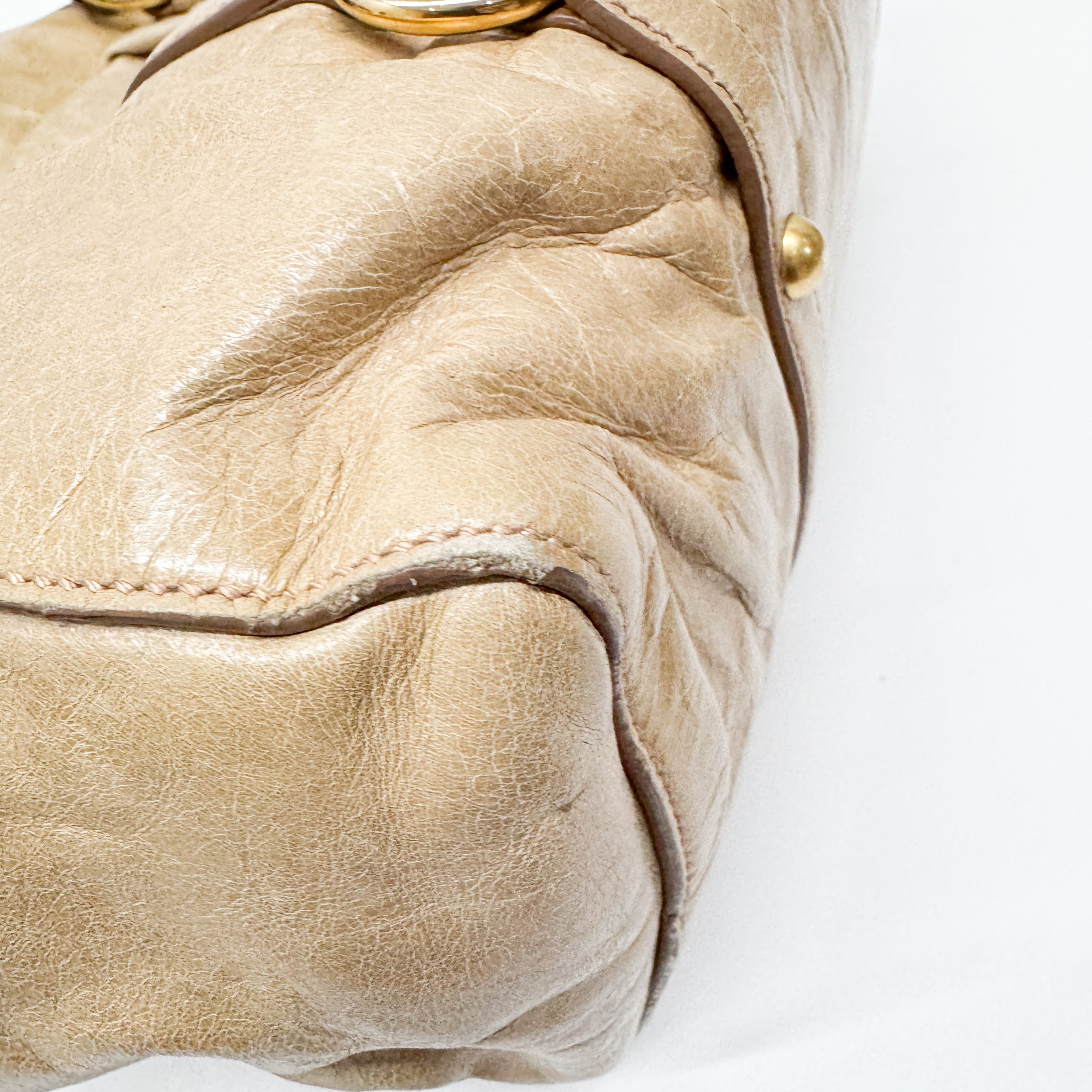 Vitello Beige Leather Hand Bag