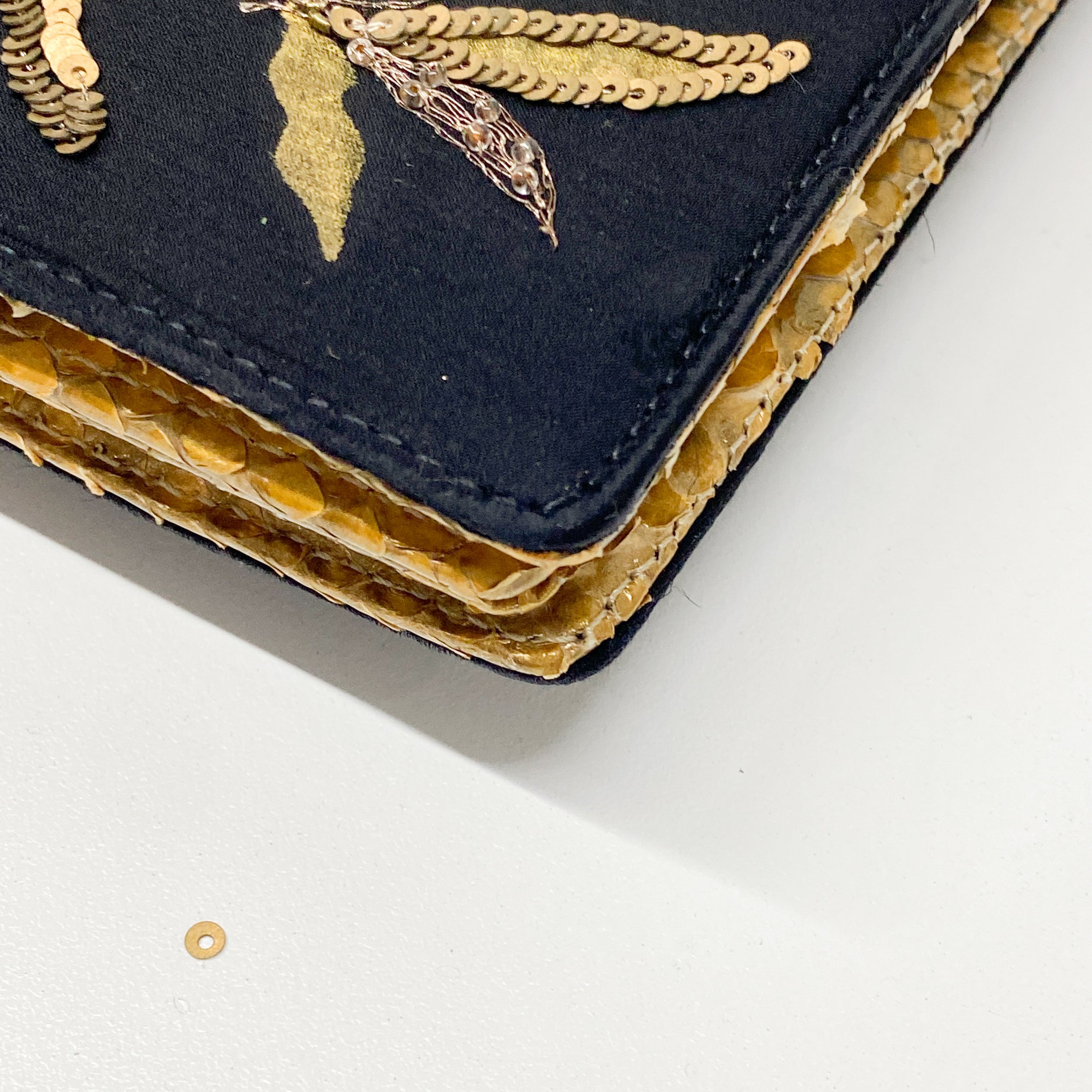 Embroidered Black And Gold Shoulder Bag