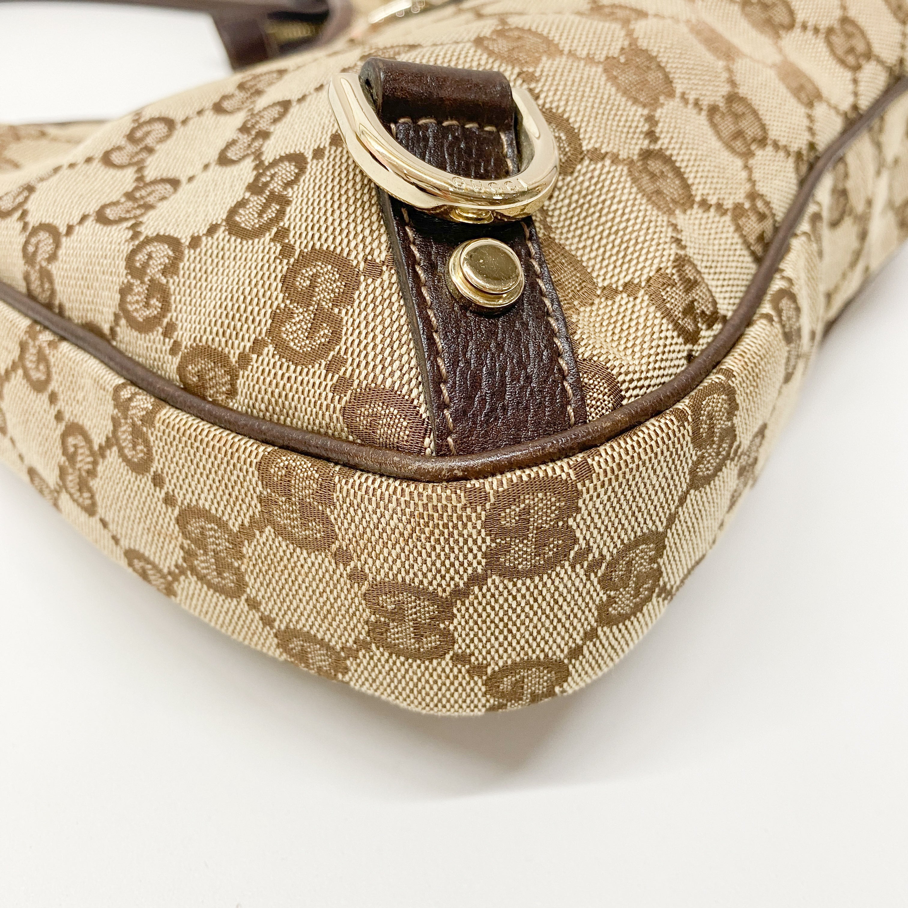 Abbey D-Ring GG Brown Canvas Hobo Bag