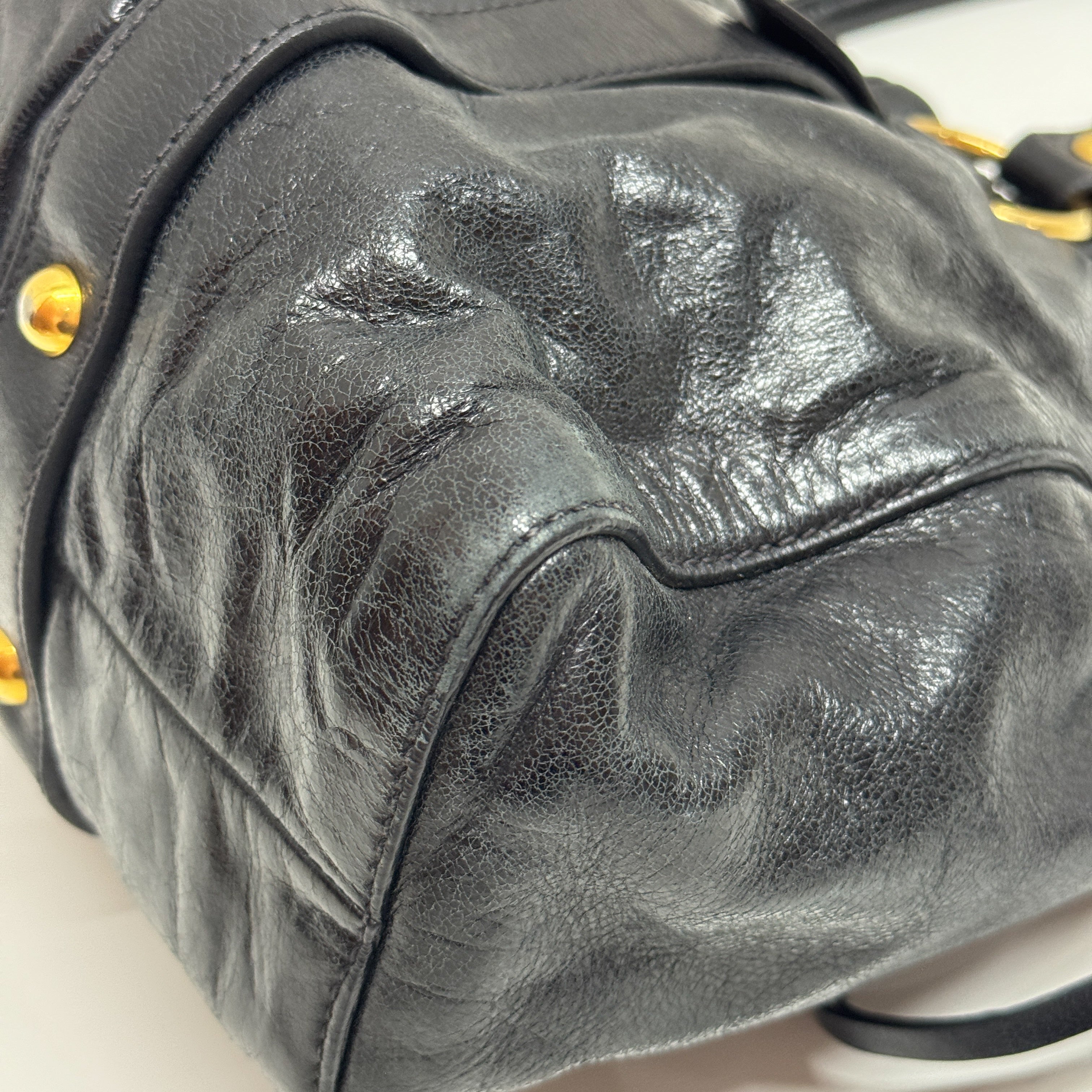 Vitello Bauletto Black Calfskin Leather Two Way Bag