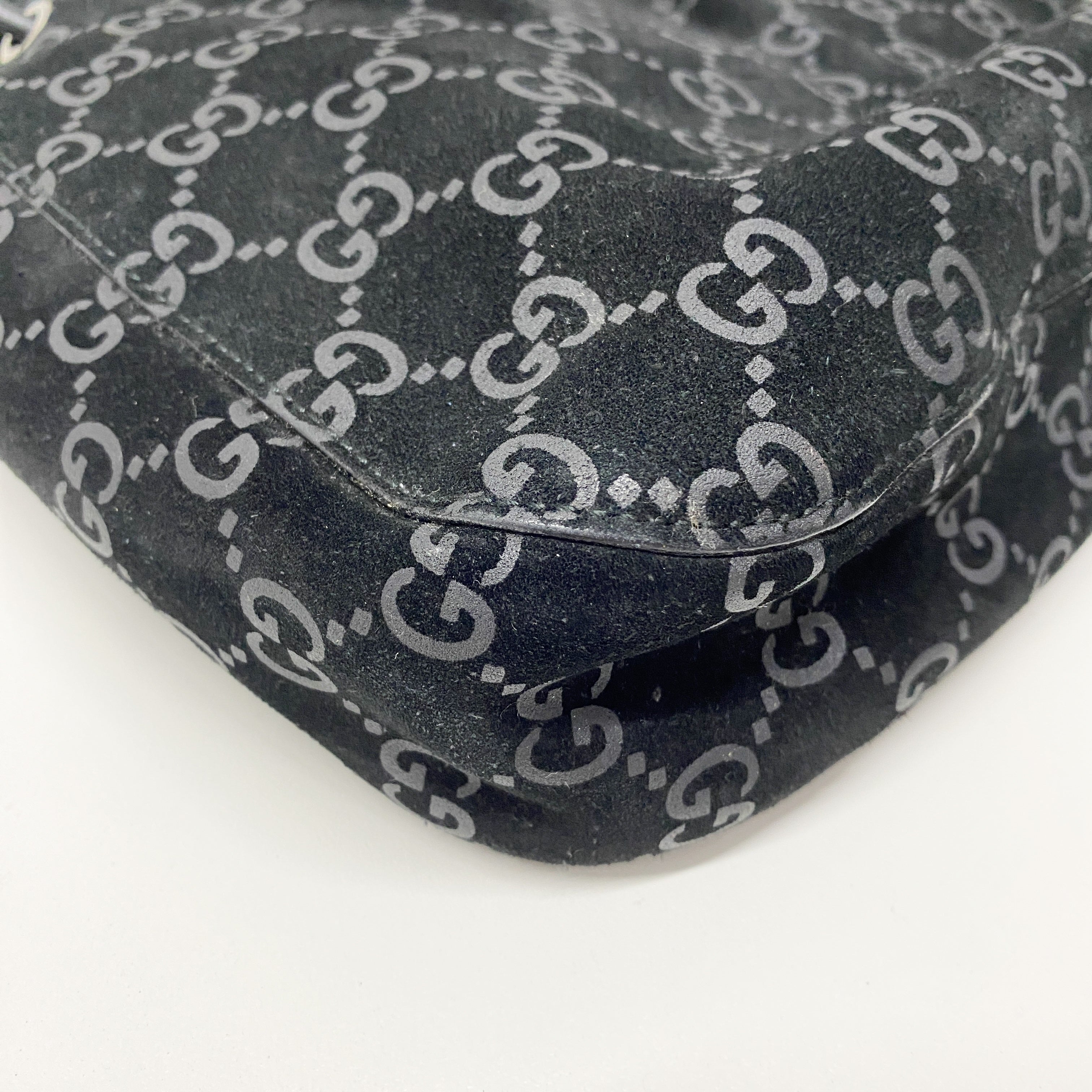 GG Black Suede Bucket Shoulder Bag