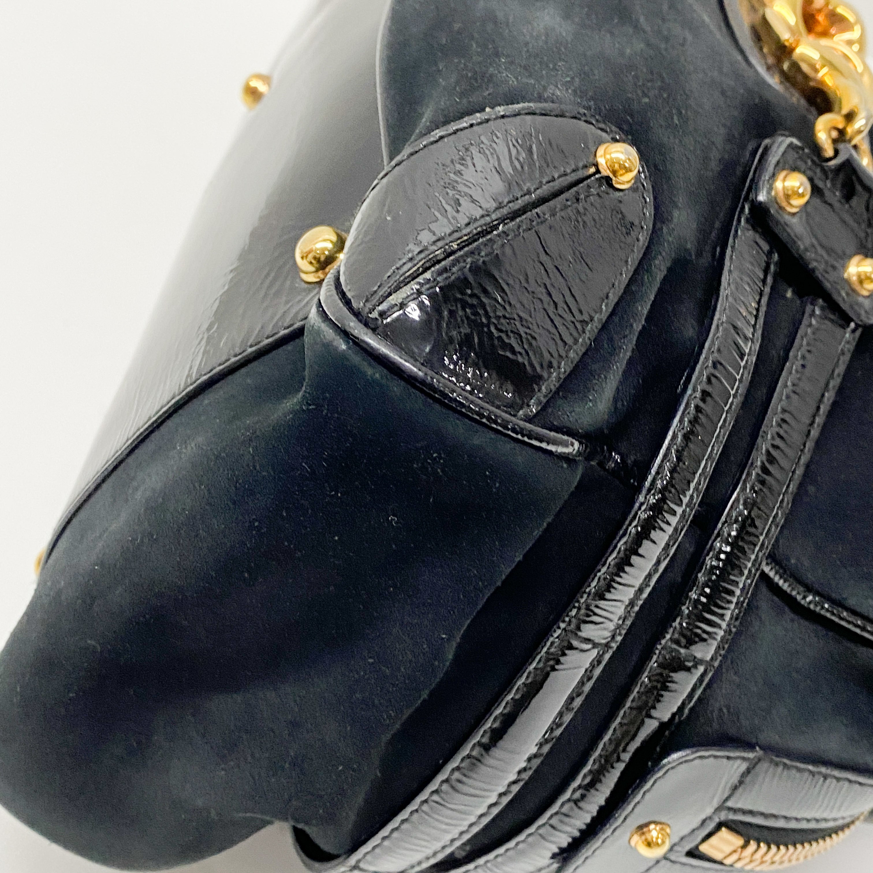 Horsebit Black Suede Boston Bag