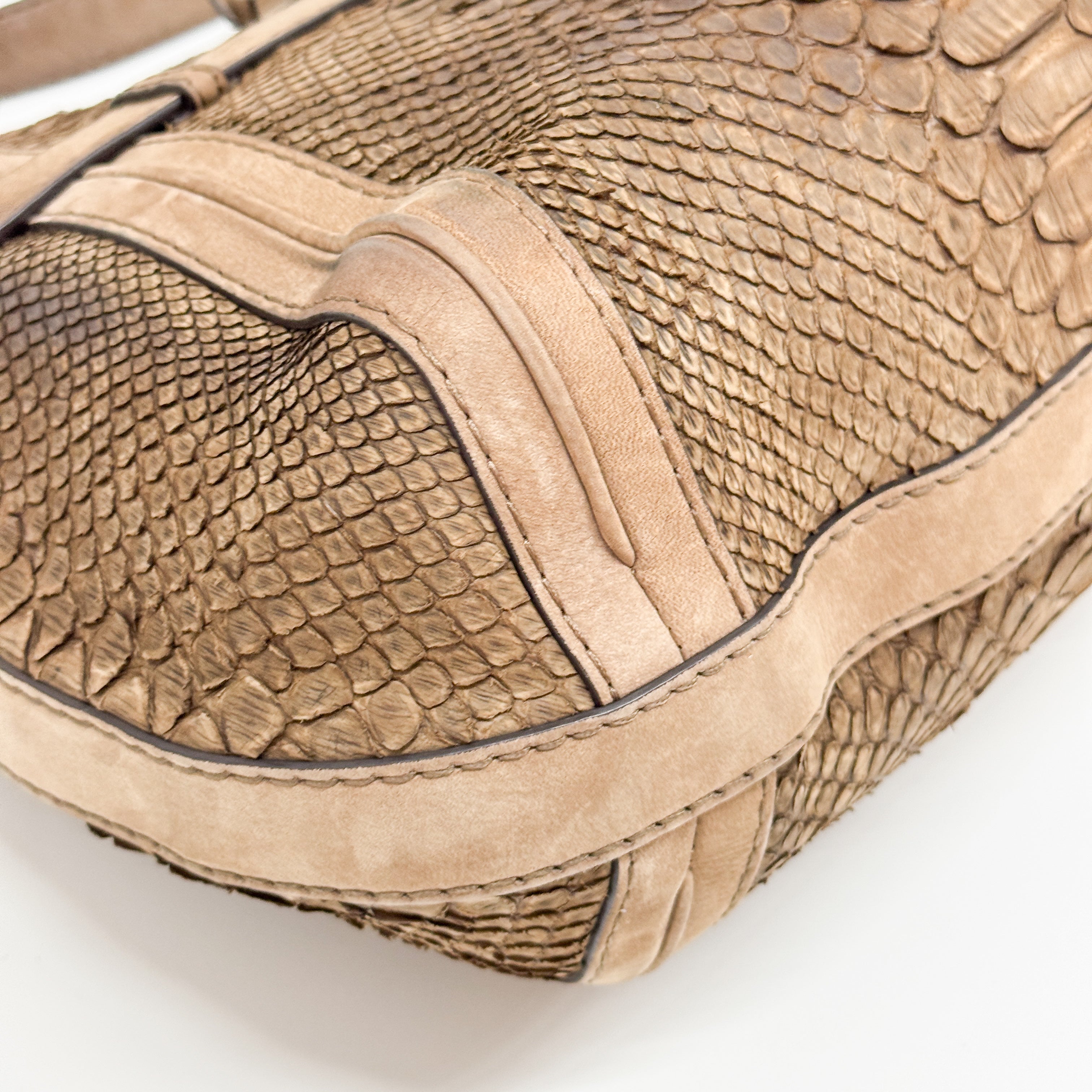Wave Brown Python Embossed Leather Shoulder Bag