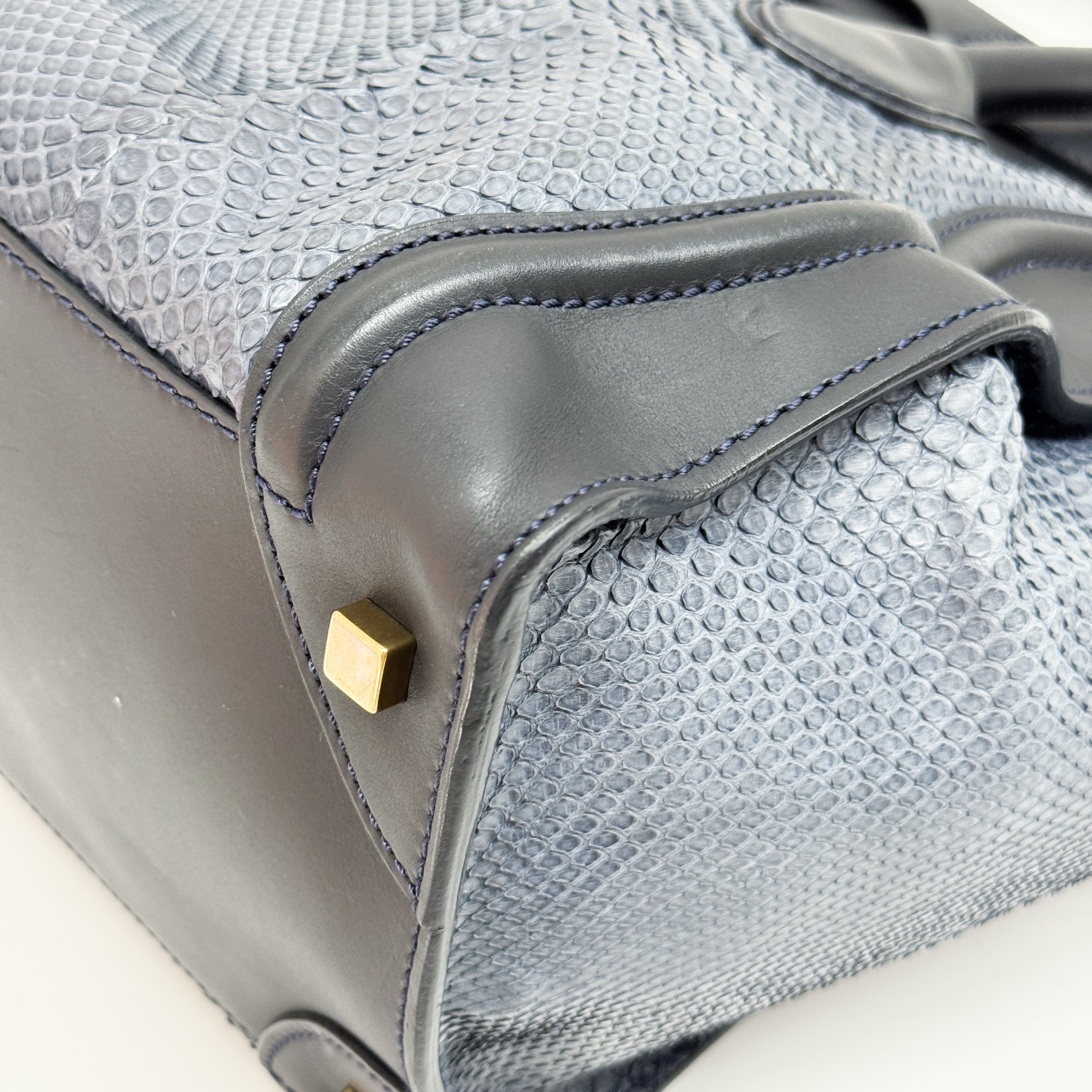 Luggage Micro Blue Python Embossed Leather Hand Bag